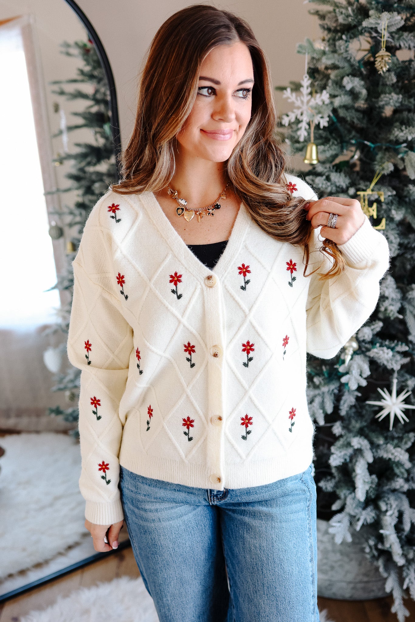 チェスティ☆Flower Embroidery Cardigan Lightweight Floral Crochet Cardigan – SAACHI