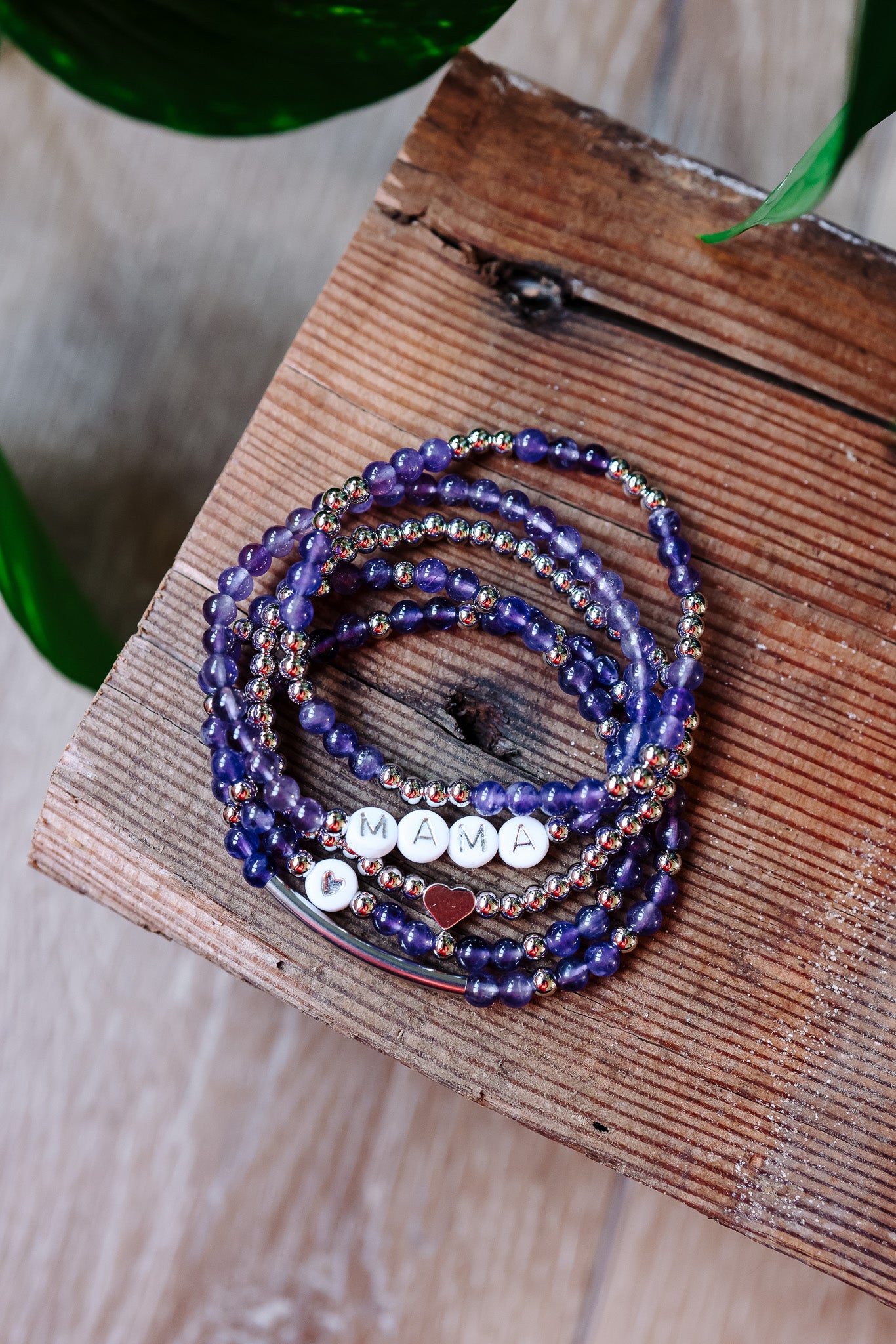 Mama Beaded Bracelet Set - Purple