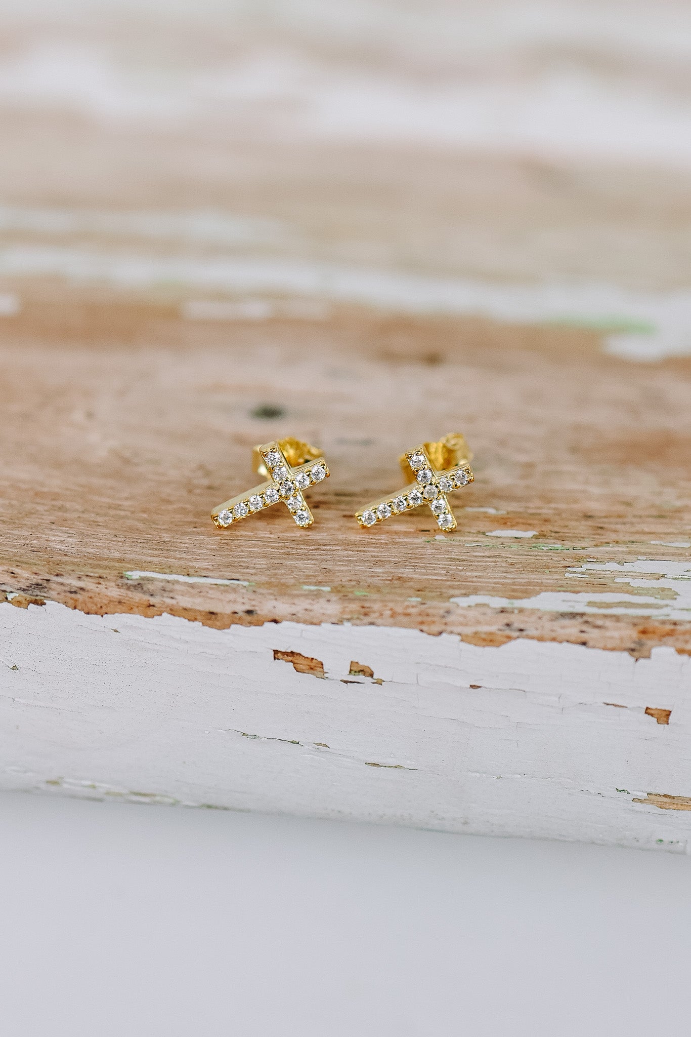 Mini Cross Stud Earrings - Gold