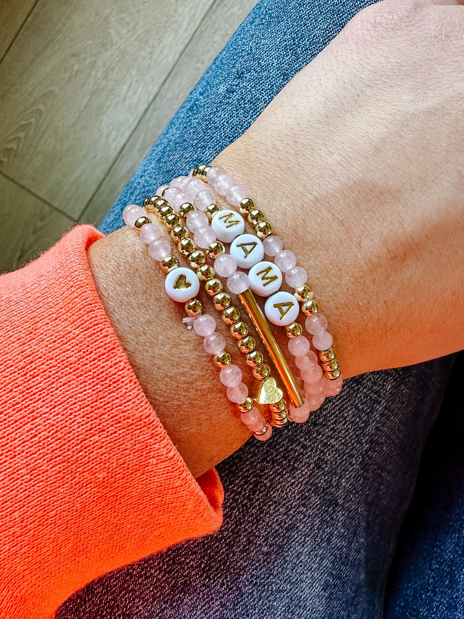 Mama Beaded Bracelet Set - Light Pink