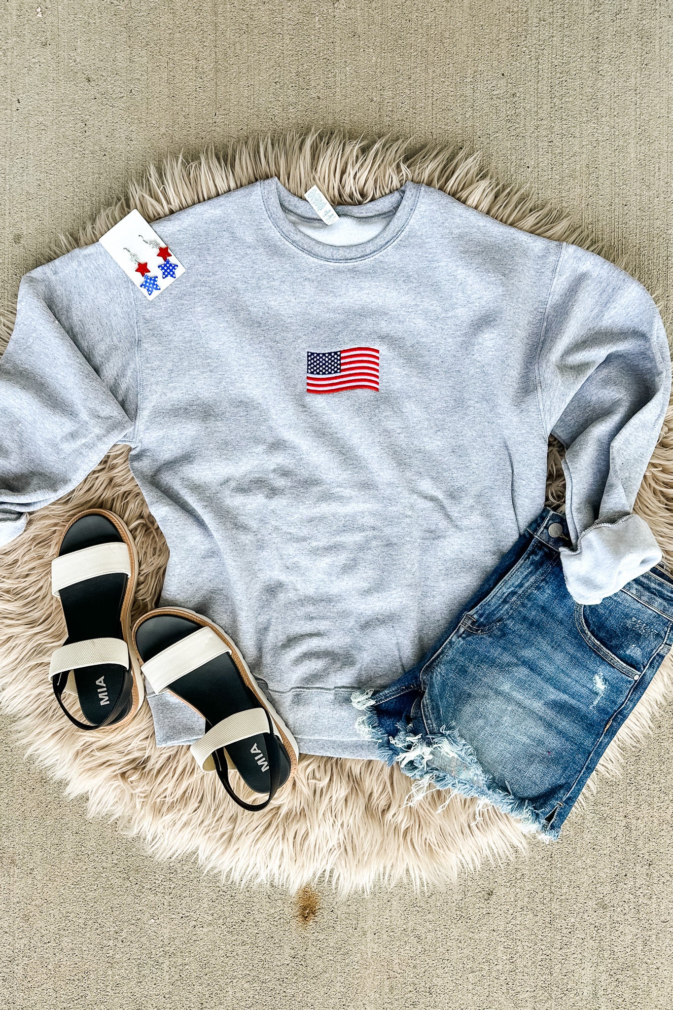 USA Embroidered Flag Crewneck Sweatshirt
