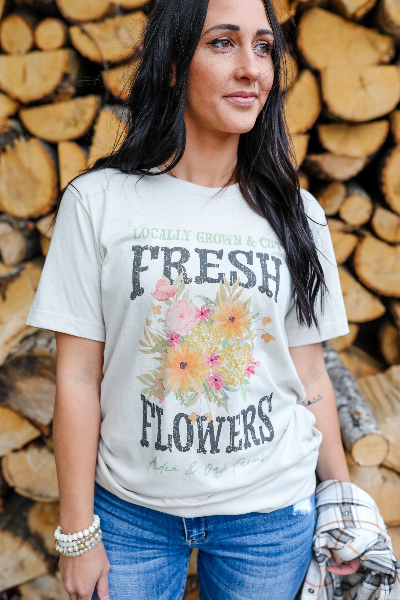 Fresh Flowers AO Graphic Tee - Cement