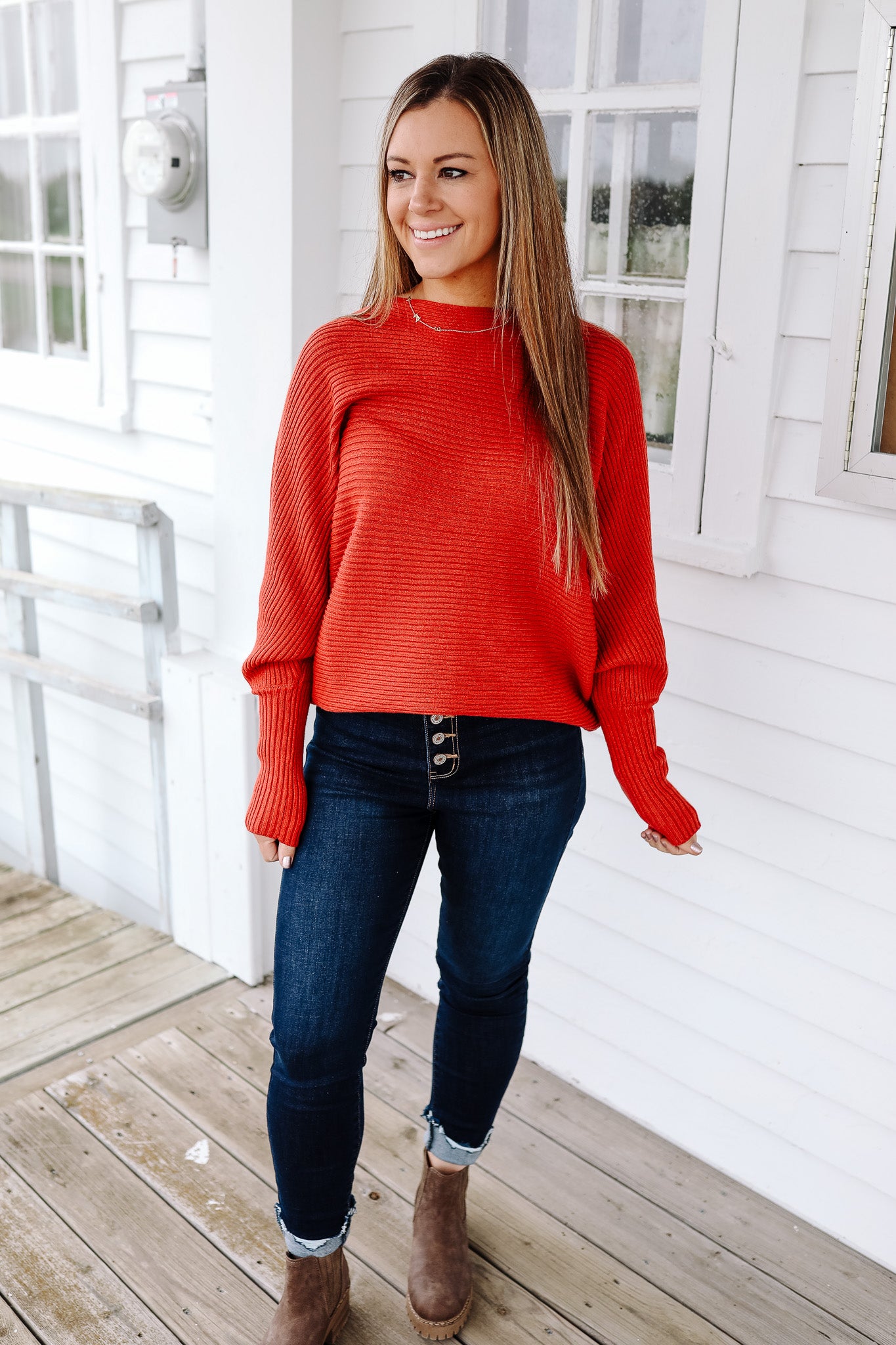 Mae Ribbed Sweater - Brick