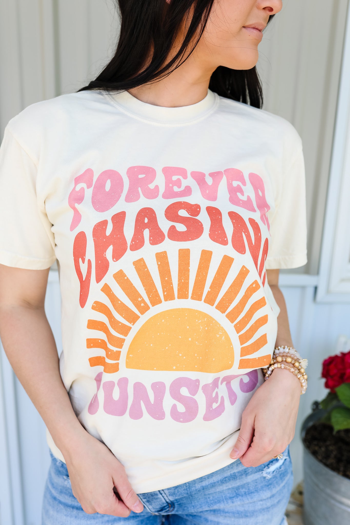 Forever Chasing Sunsets Graphic Tee - Ivory