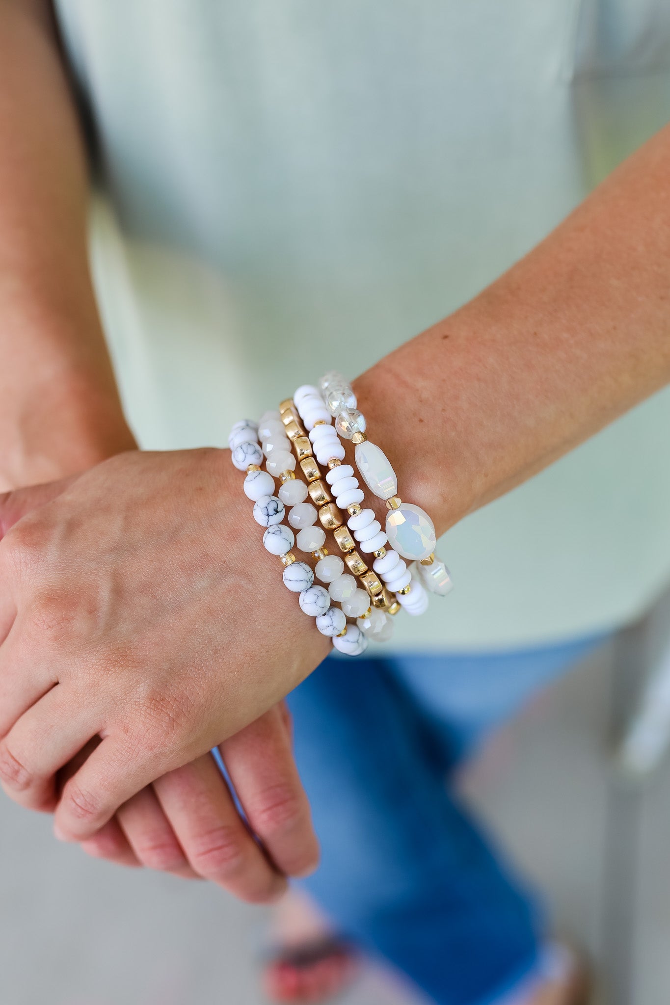 Kayla Multi Bead Stackable Bracelet Set - White
