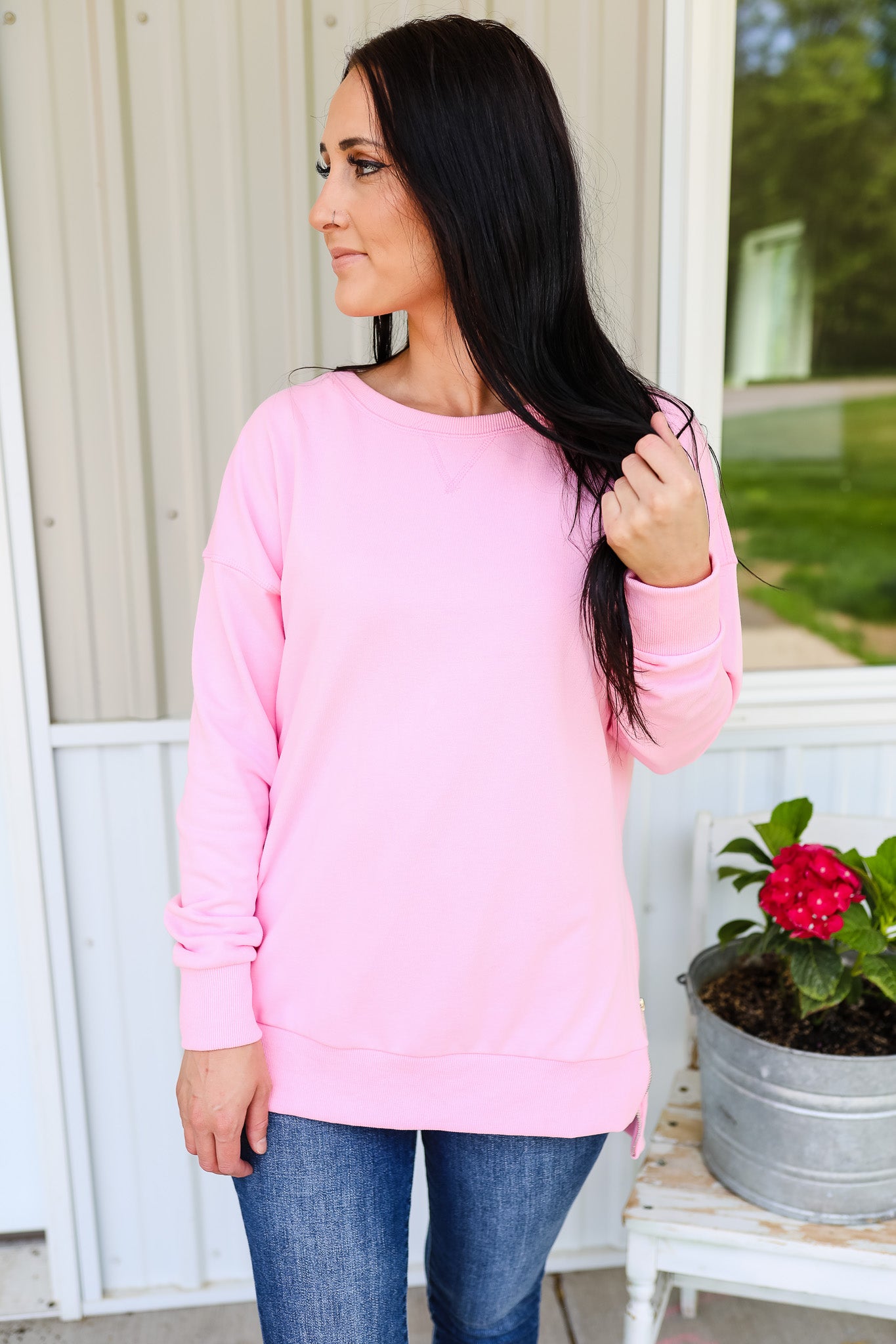Joelle Side Zip Sweatshirt - Pink