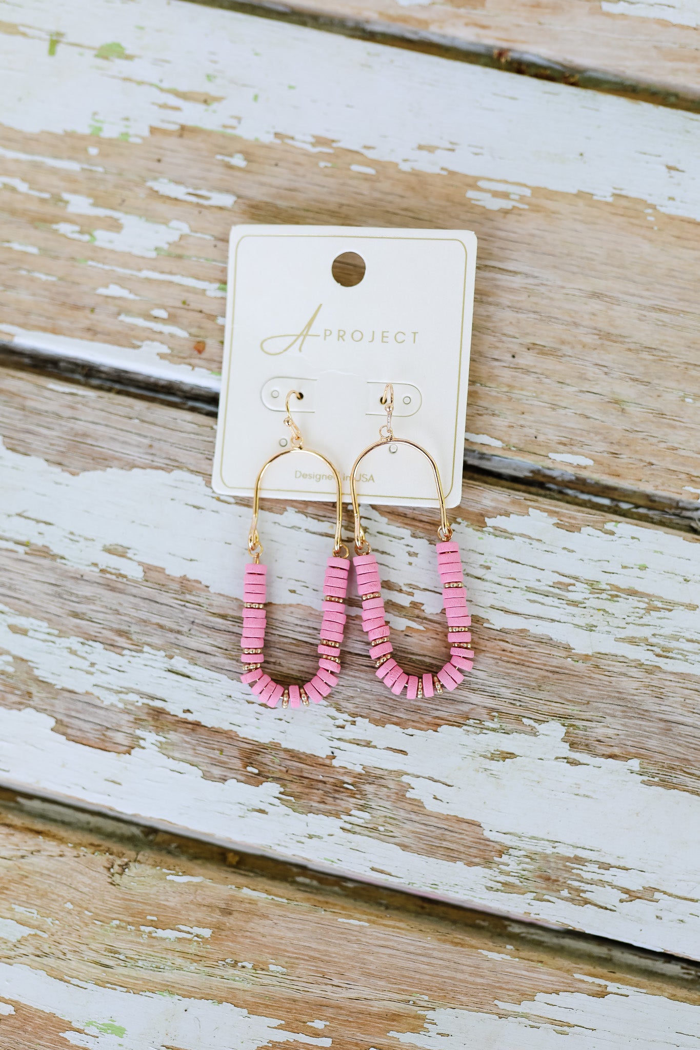 Joanna Oval Arch Earrings - Pink