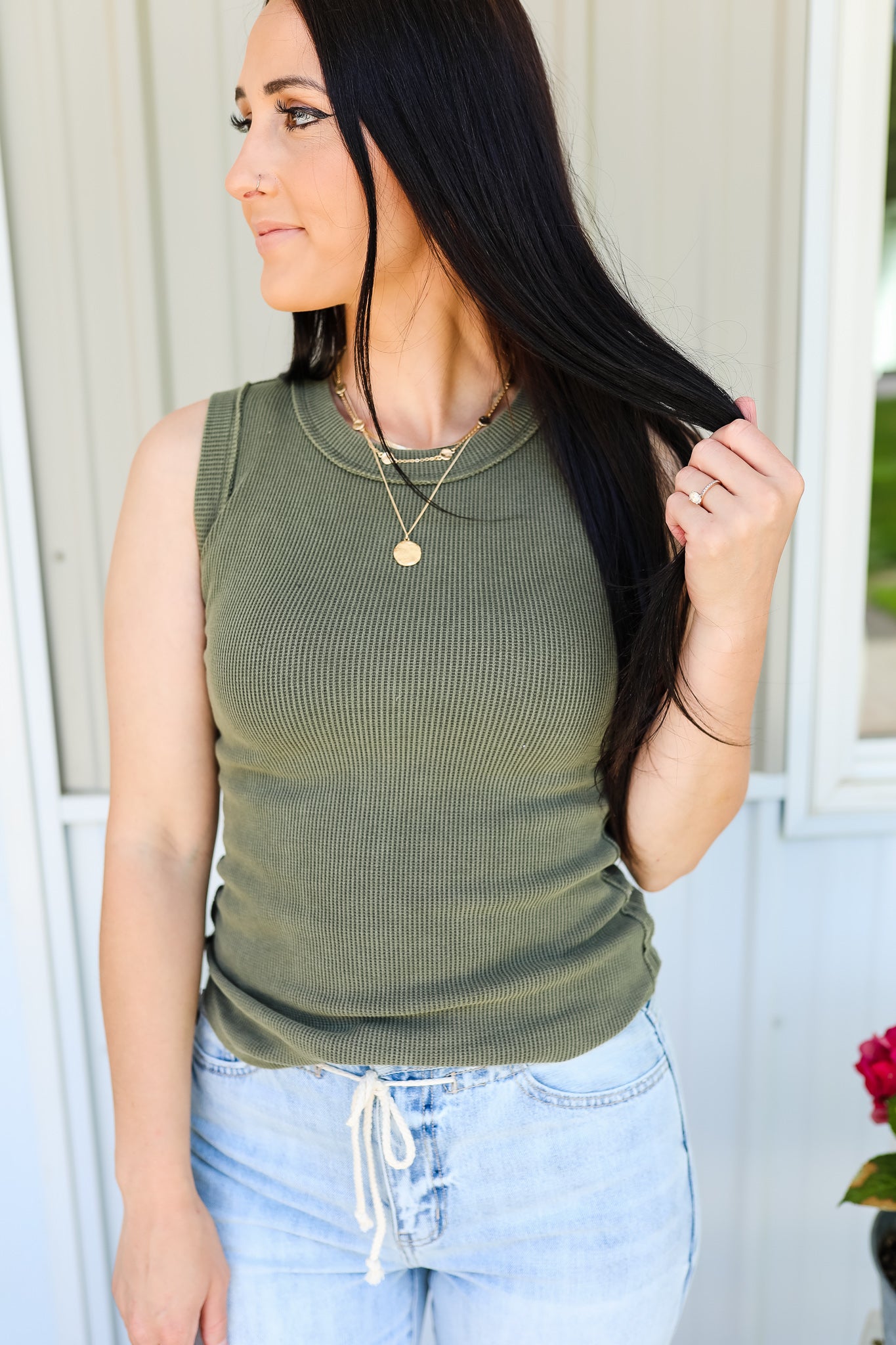 Earthy Washed Tank Top - Olive