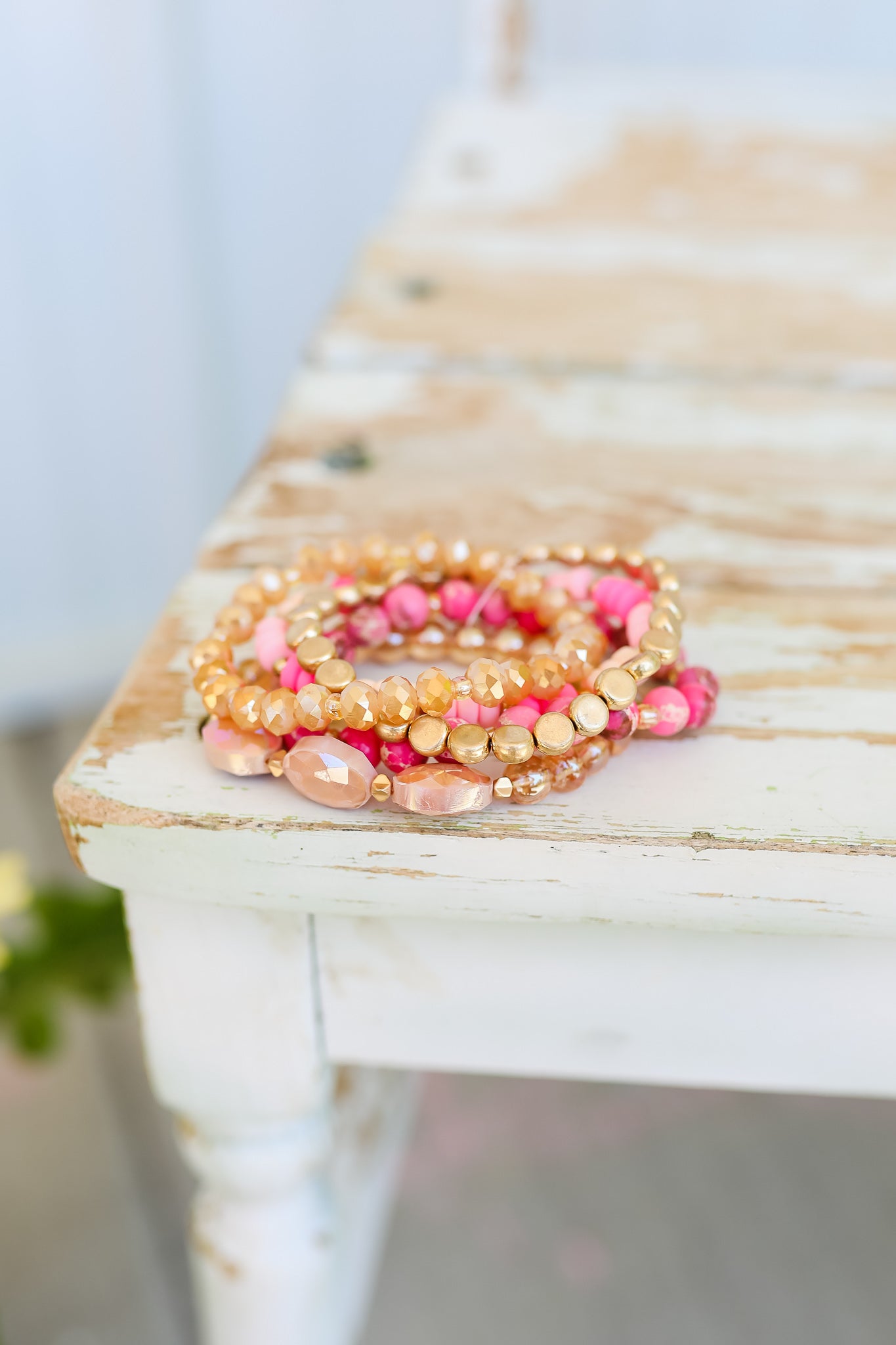 Kayla Multi Bead Stackable Bracelet Set - Pink