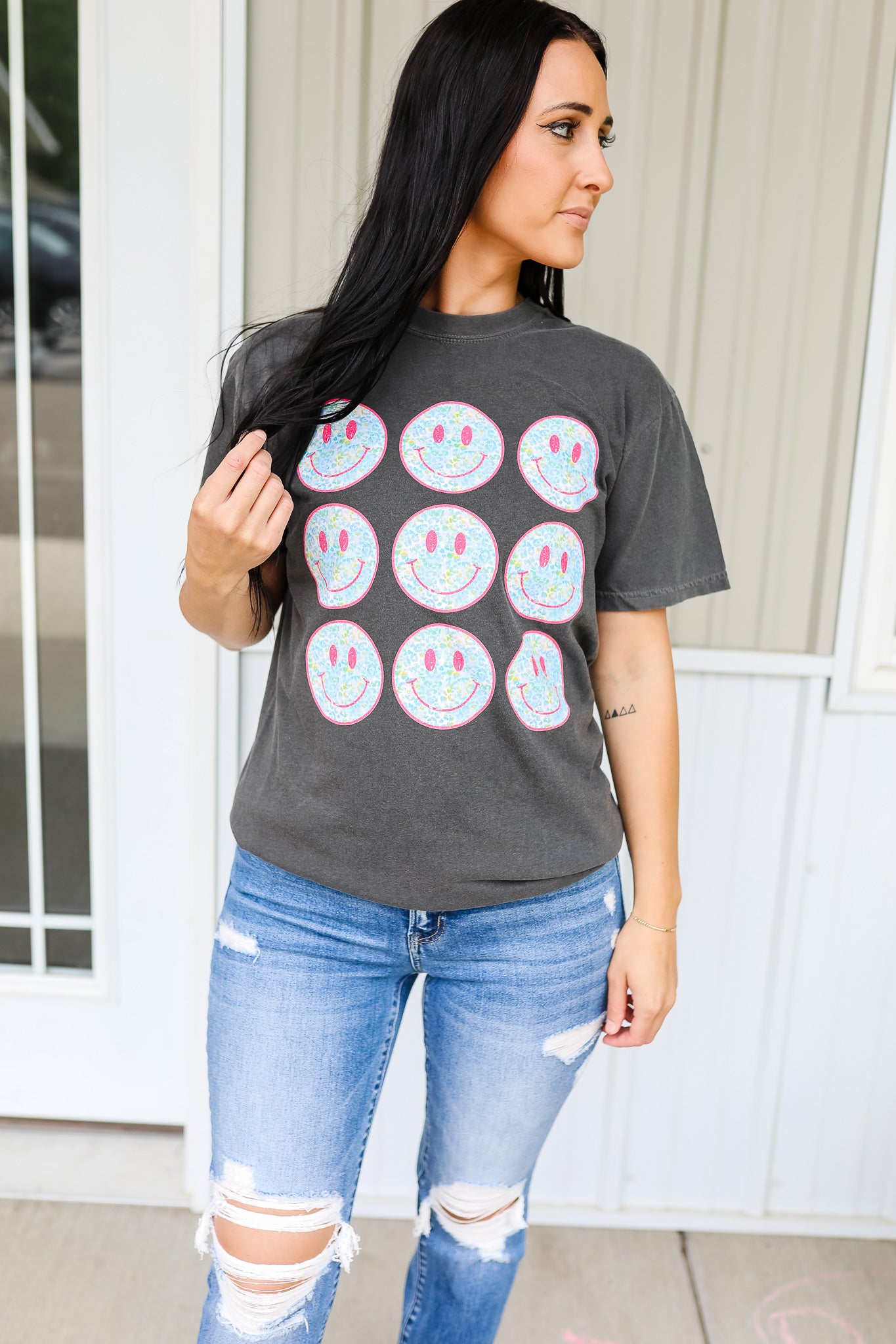Pastel Leopard Happy Faces Graphic Tee - Pepper