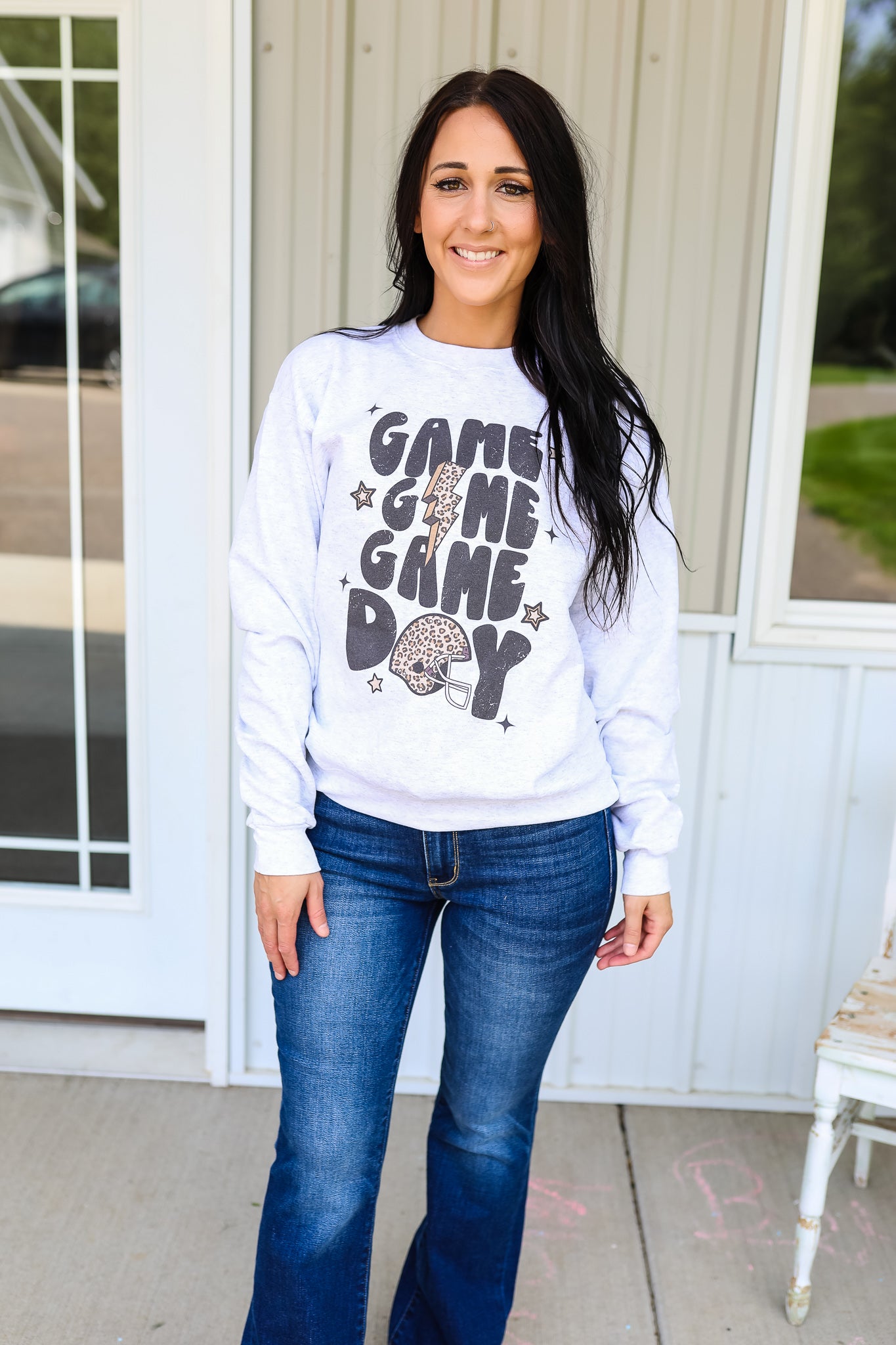 Game Game Game Day Crewneck Sweatshirt - Light Grey