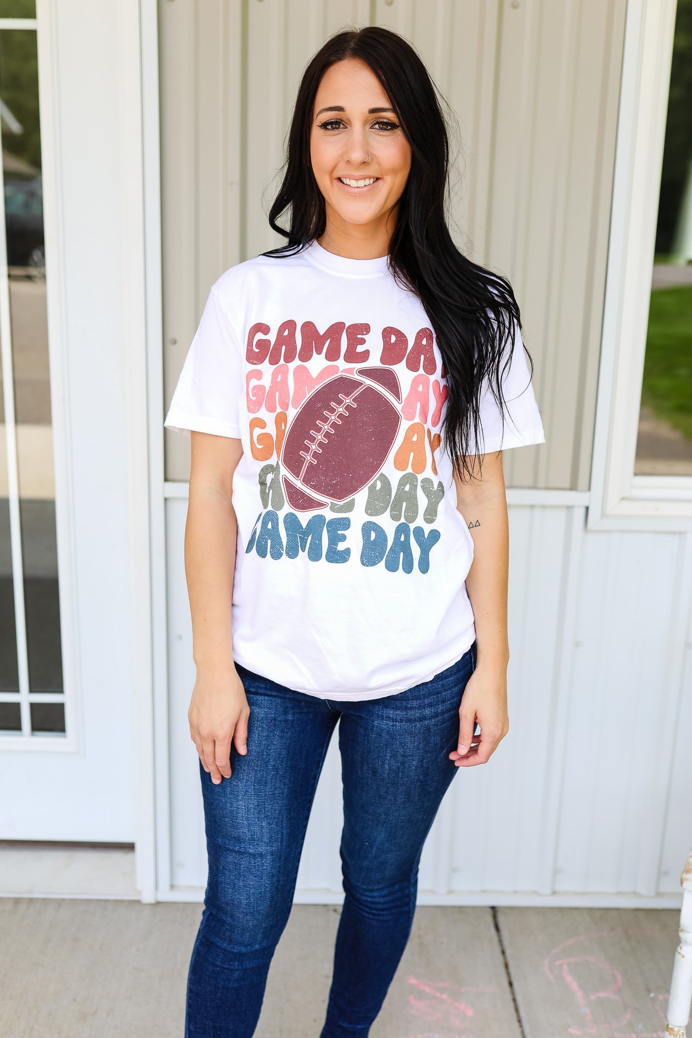 Colorful Game Day & Football Graphic Tee - White