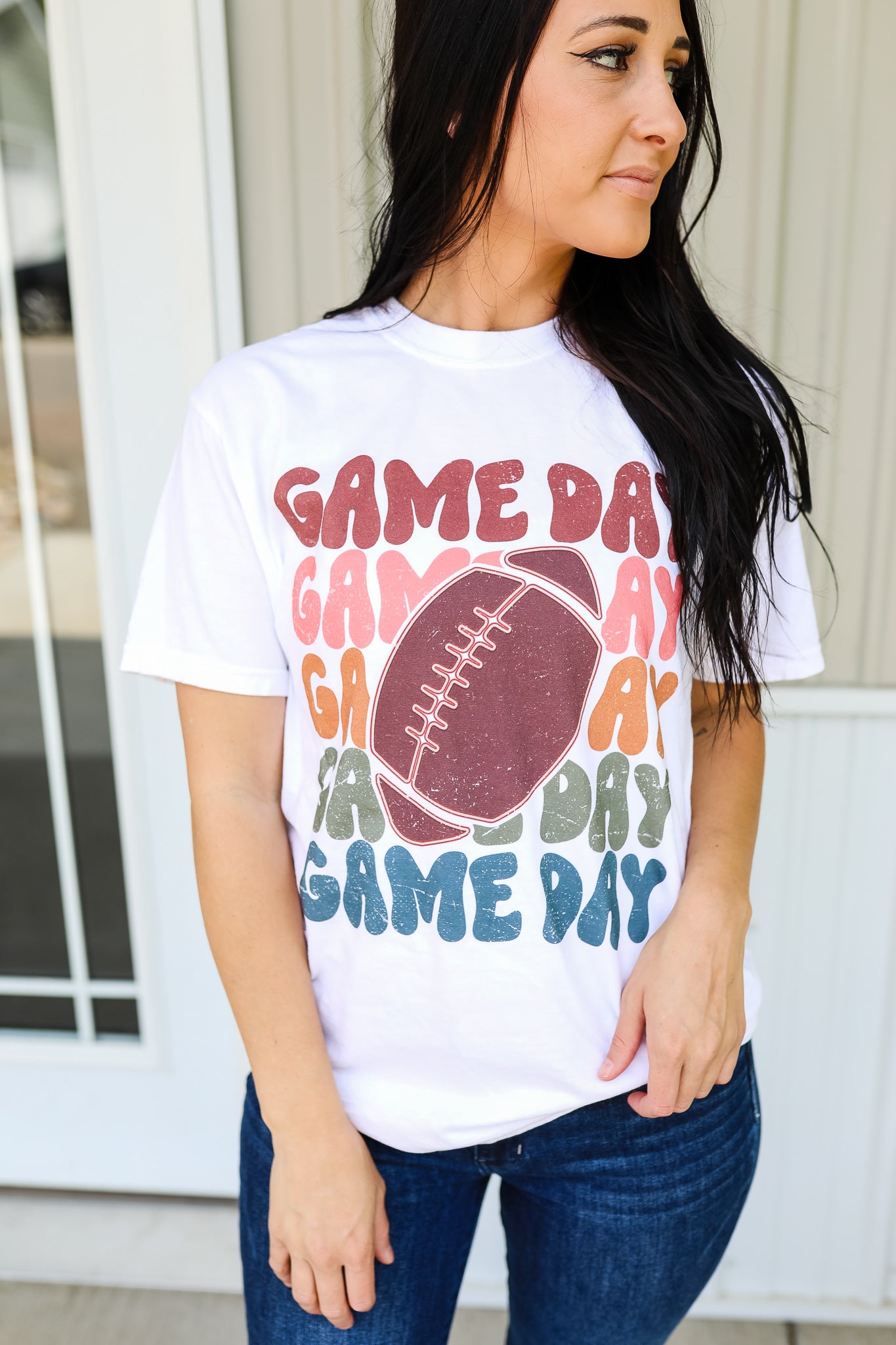 Colorful Game Day & Football Graphic Tee - White