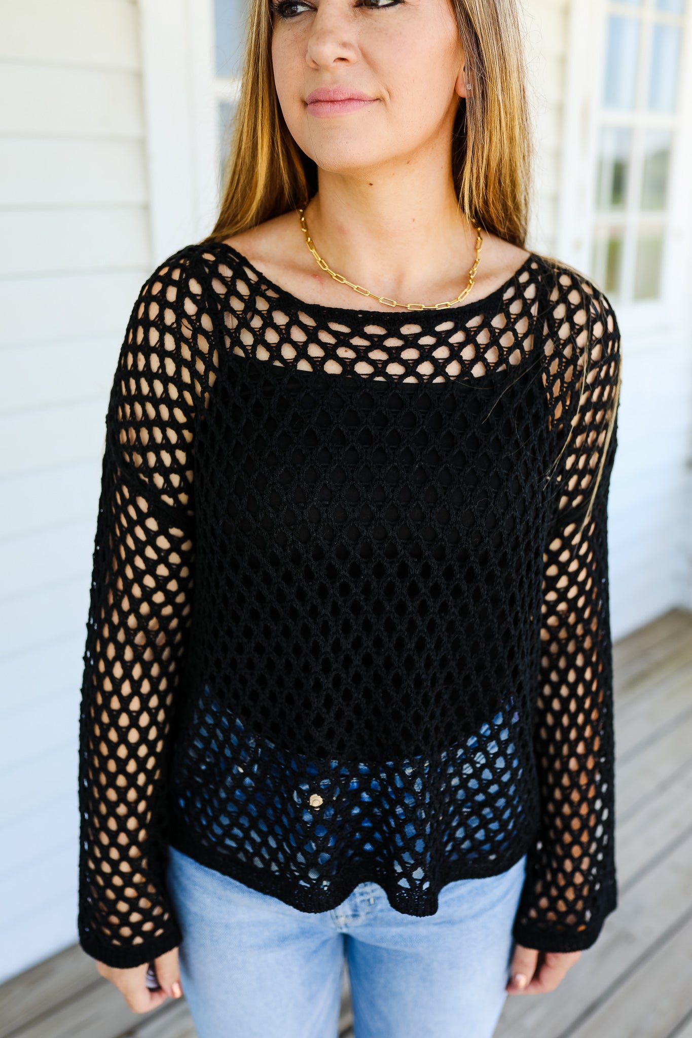 Maya Eyelet Knit Sweater - Black
