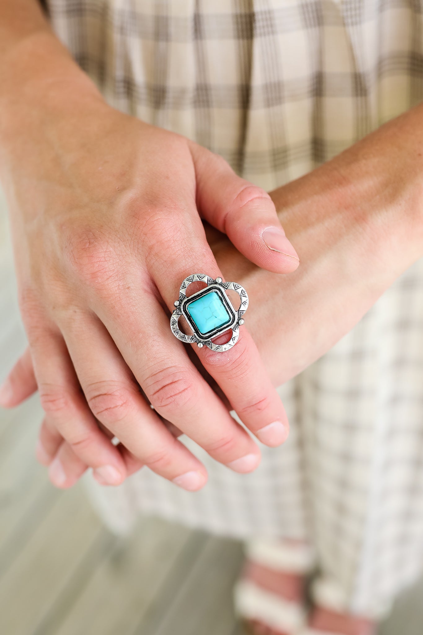 Square Cut Adjustable Turquoise Ring