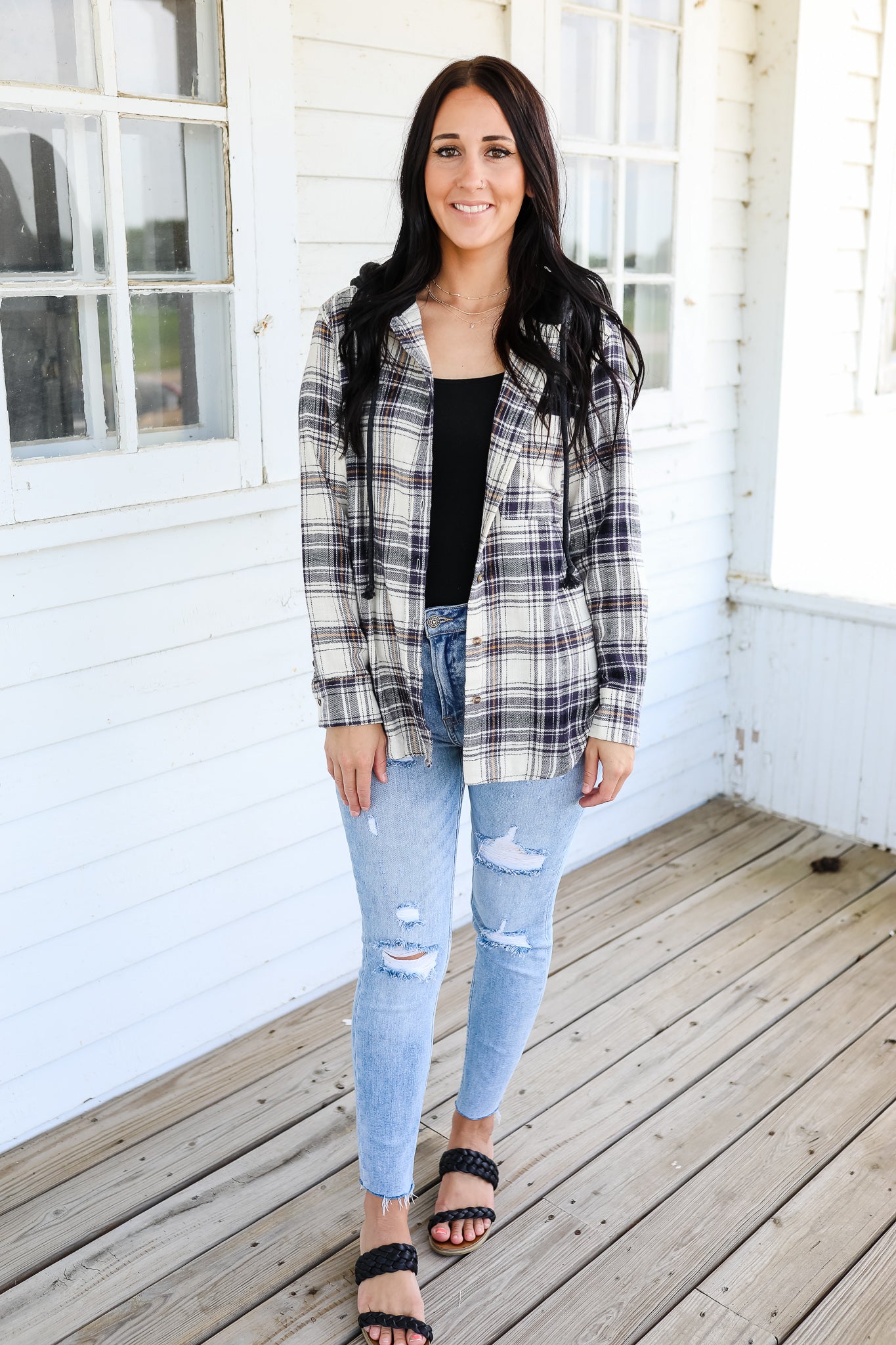 Griffin Hooded Plaid Flannel - Black