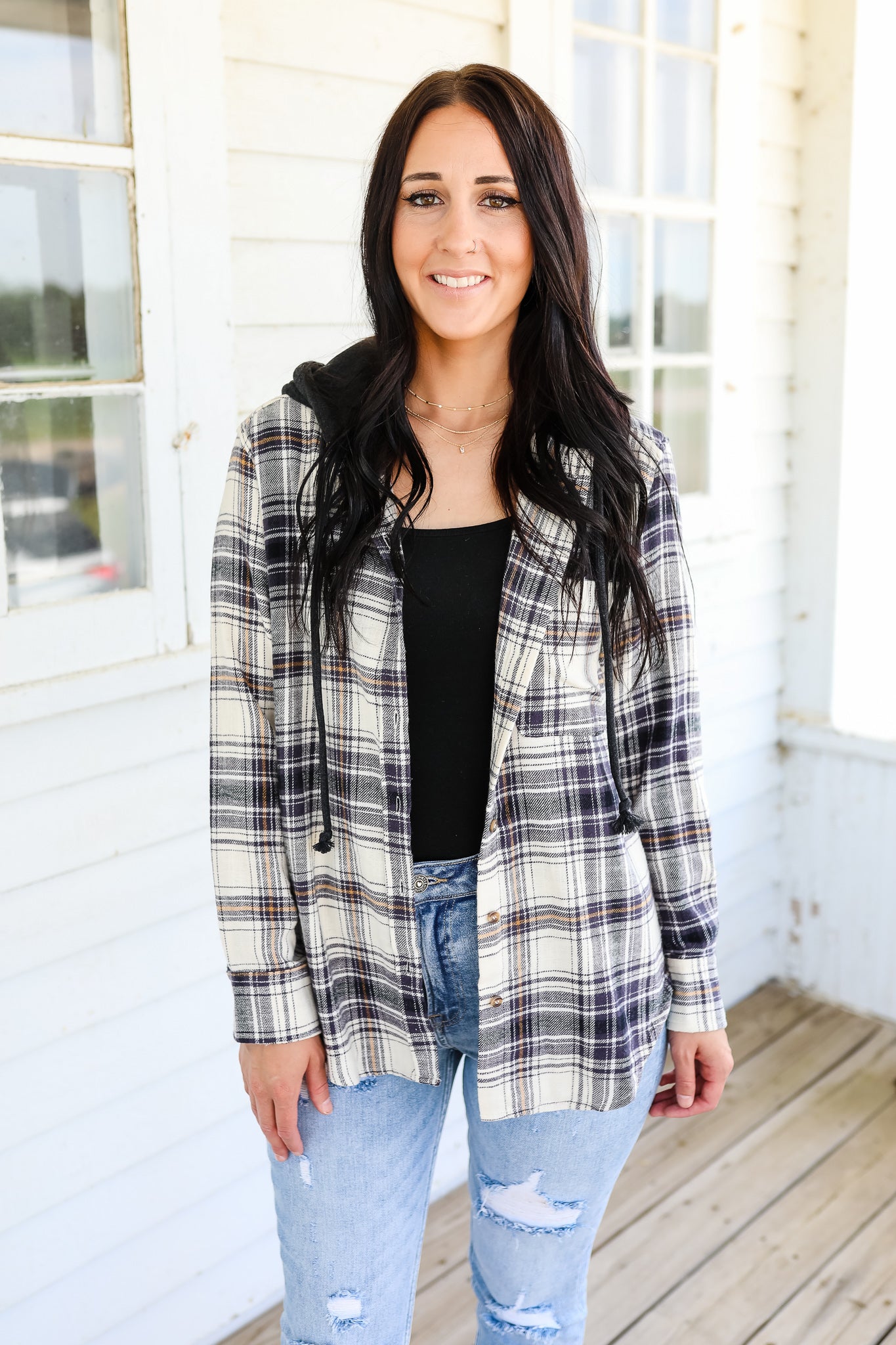Griffin Hooded Plaid Flannel - Black
