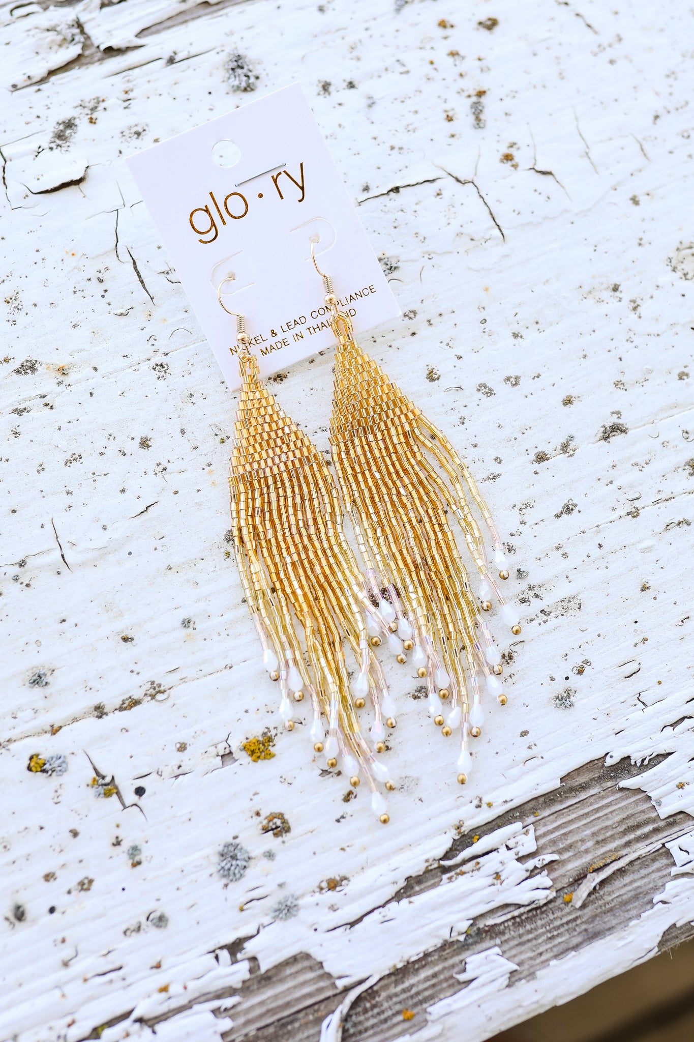 Seed Beaded Fringe Earrings - Gold