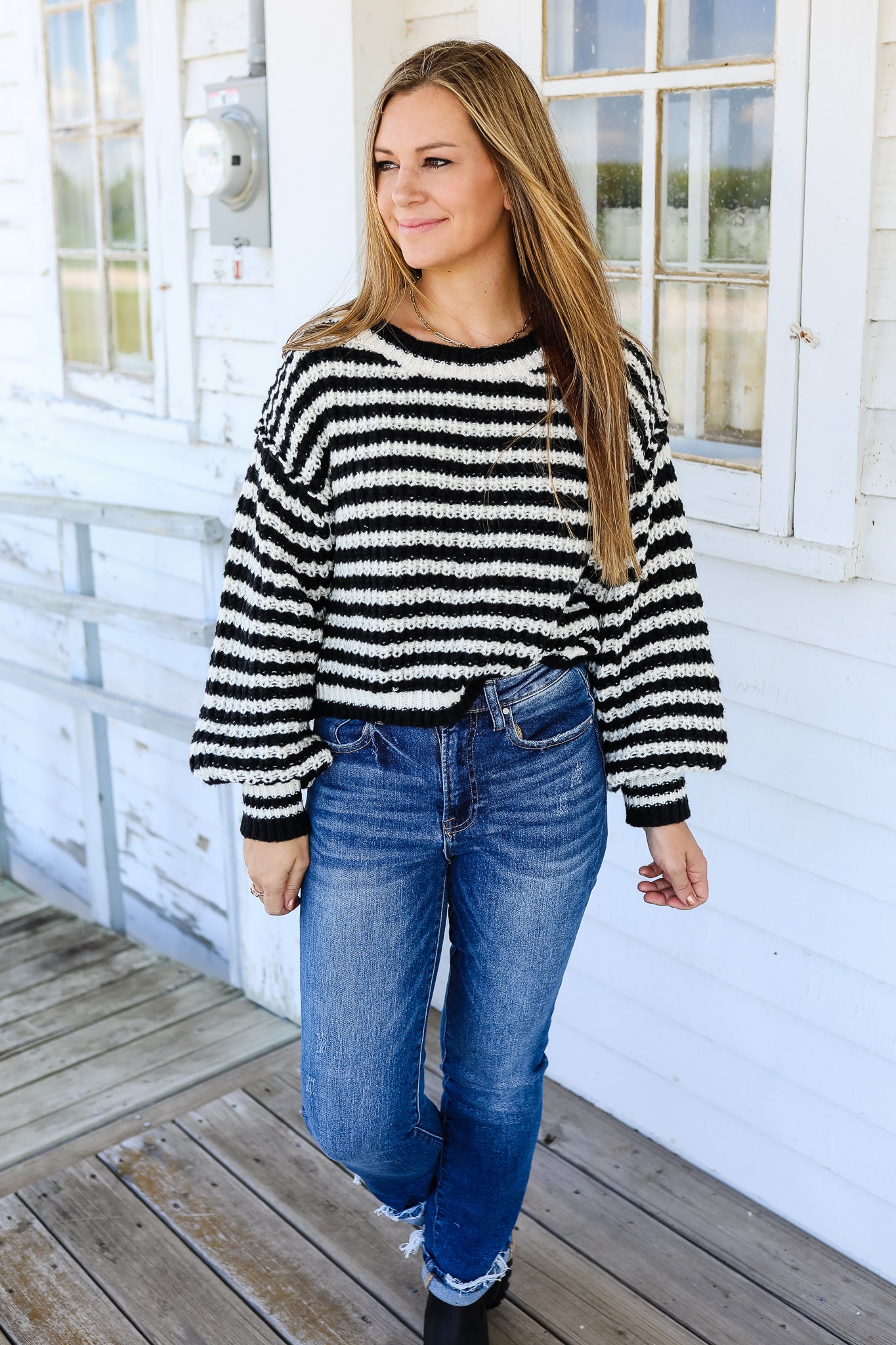 Blakely Bubble Sleeve Stripe Sweater