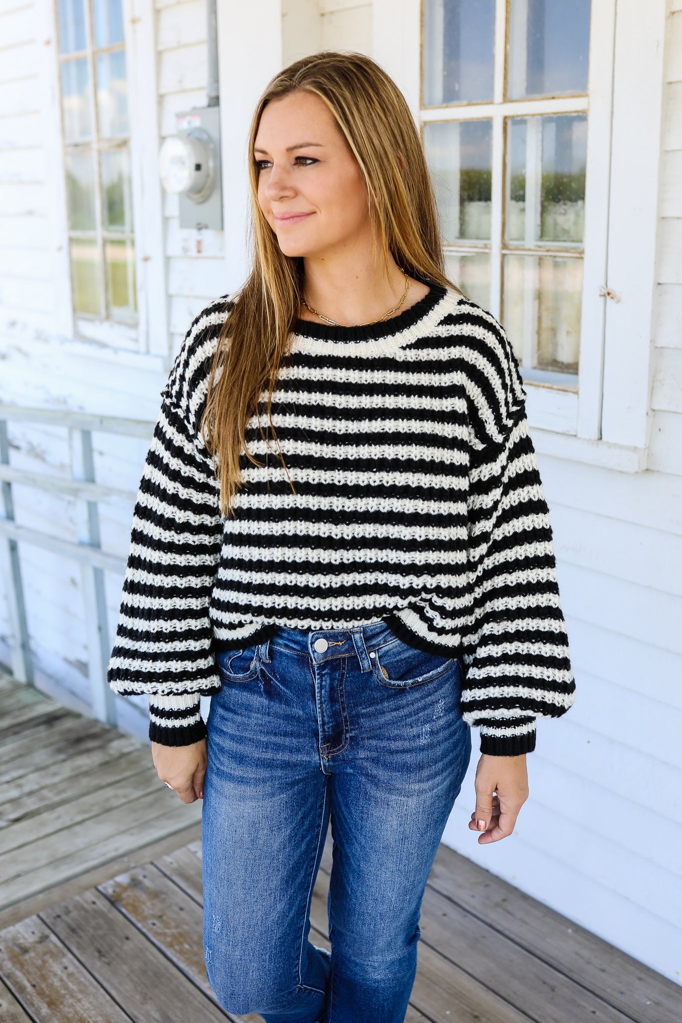 Blakely Bubble Sleeve Stripe Sweater