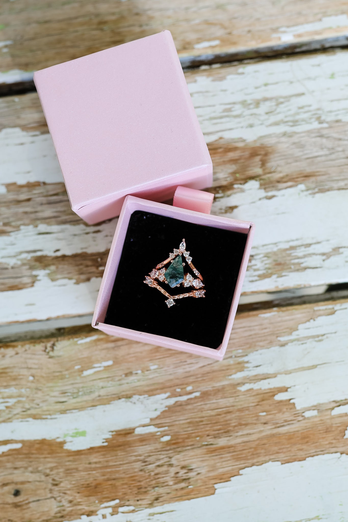 Moss Agate 3-PC Rose Gold Ring Set
