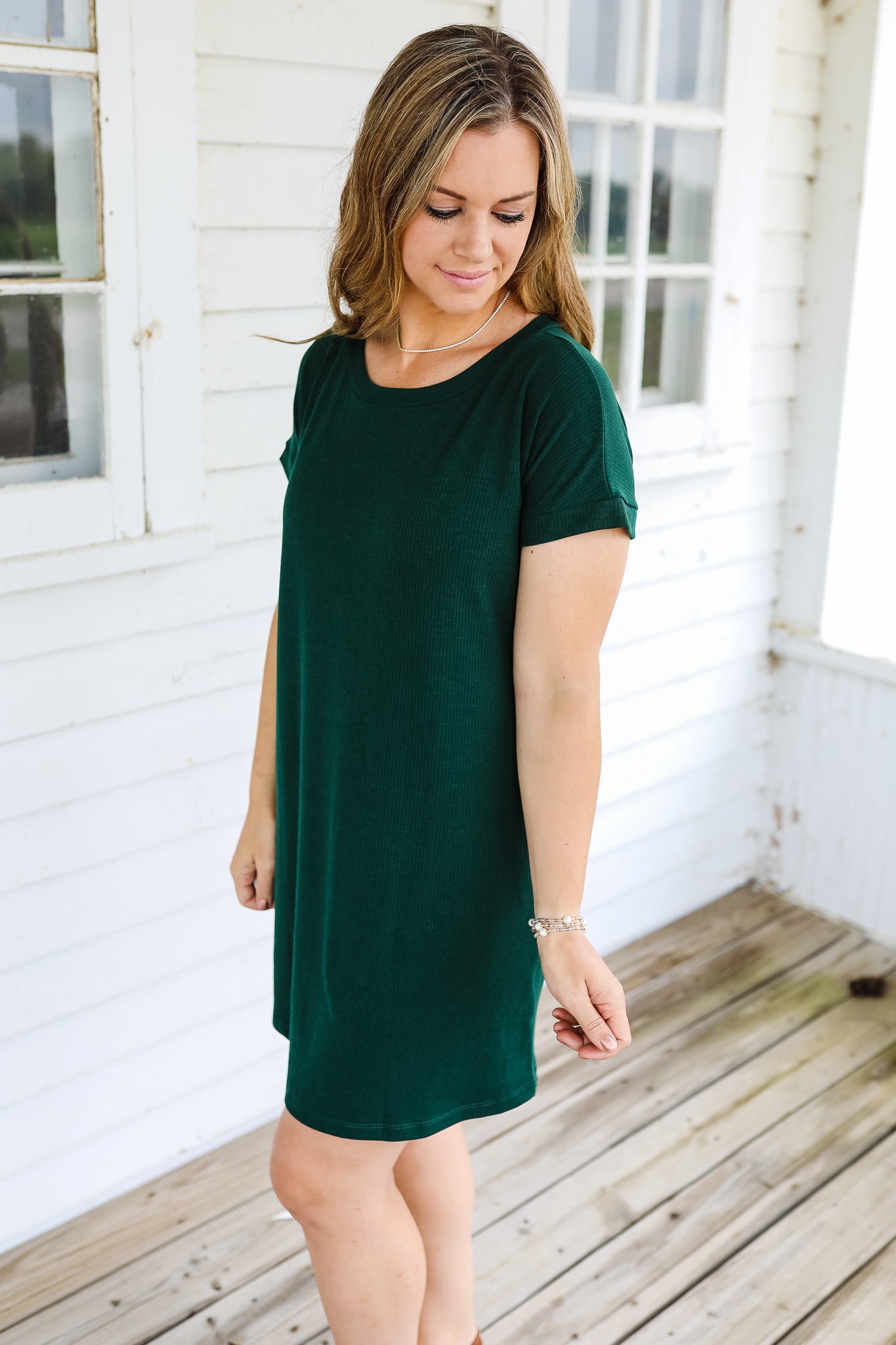 Lexie Ribbed Dress - Hunter Green