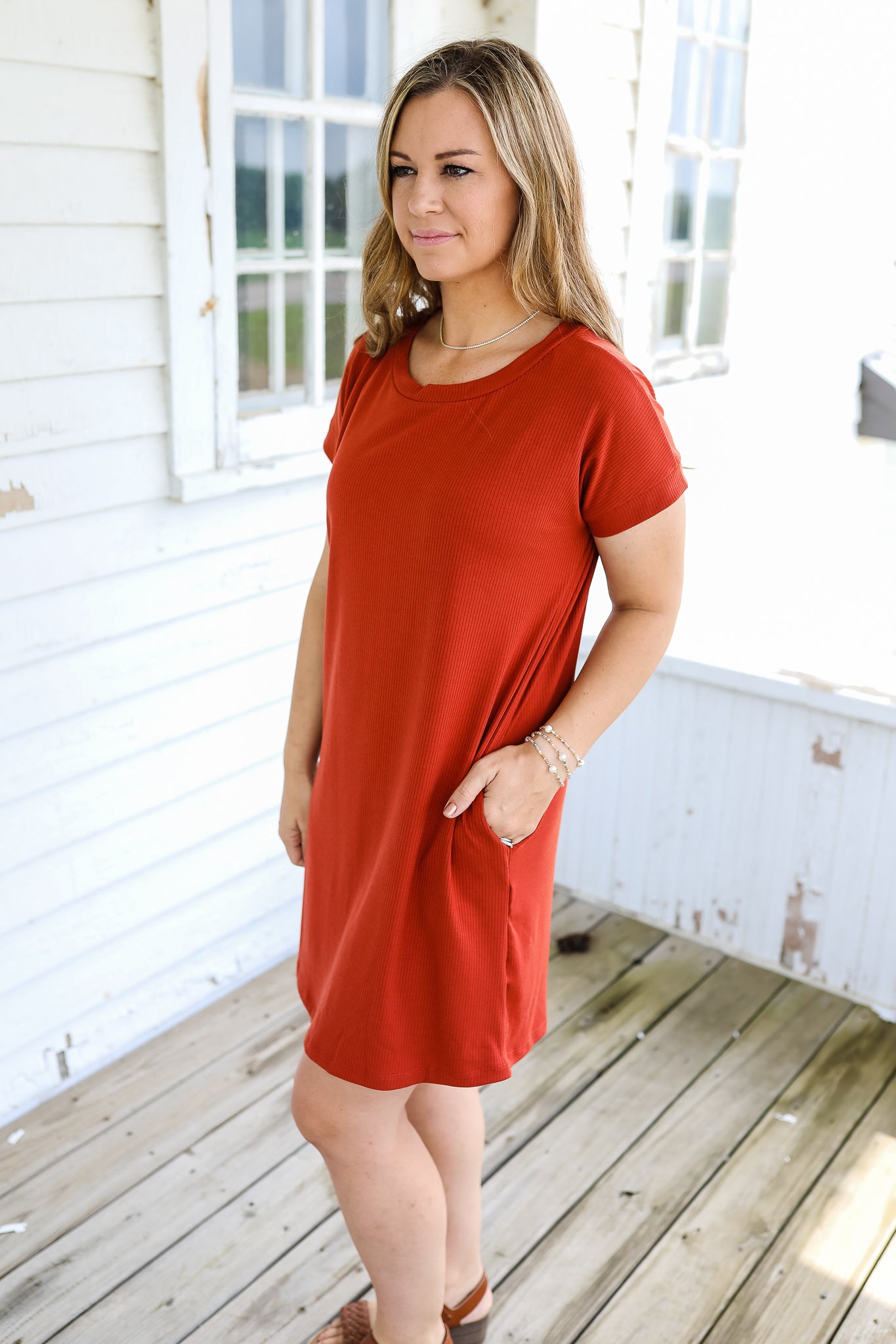 Lexie Ribbed Dress - Brick