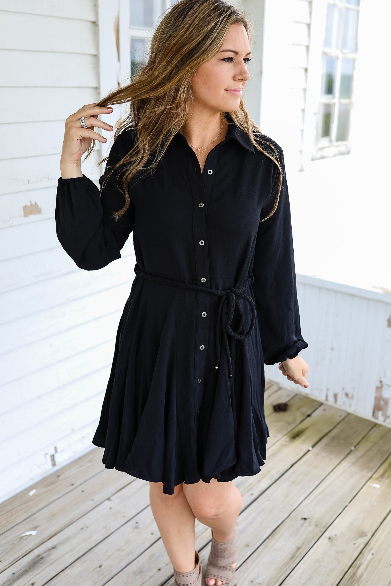 Layne Shirt Dress - Black