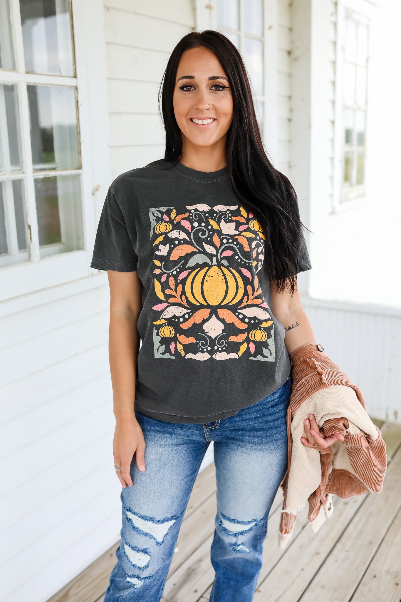 Fall Floral Graphic Tee - Pepper