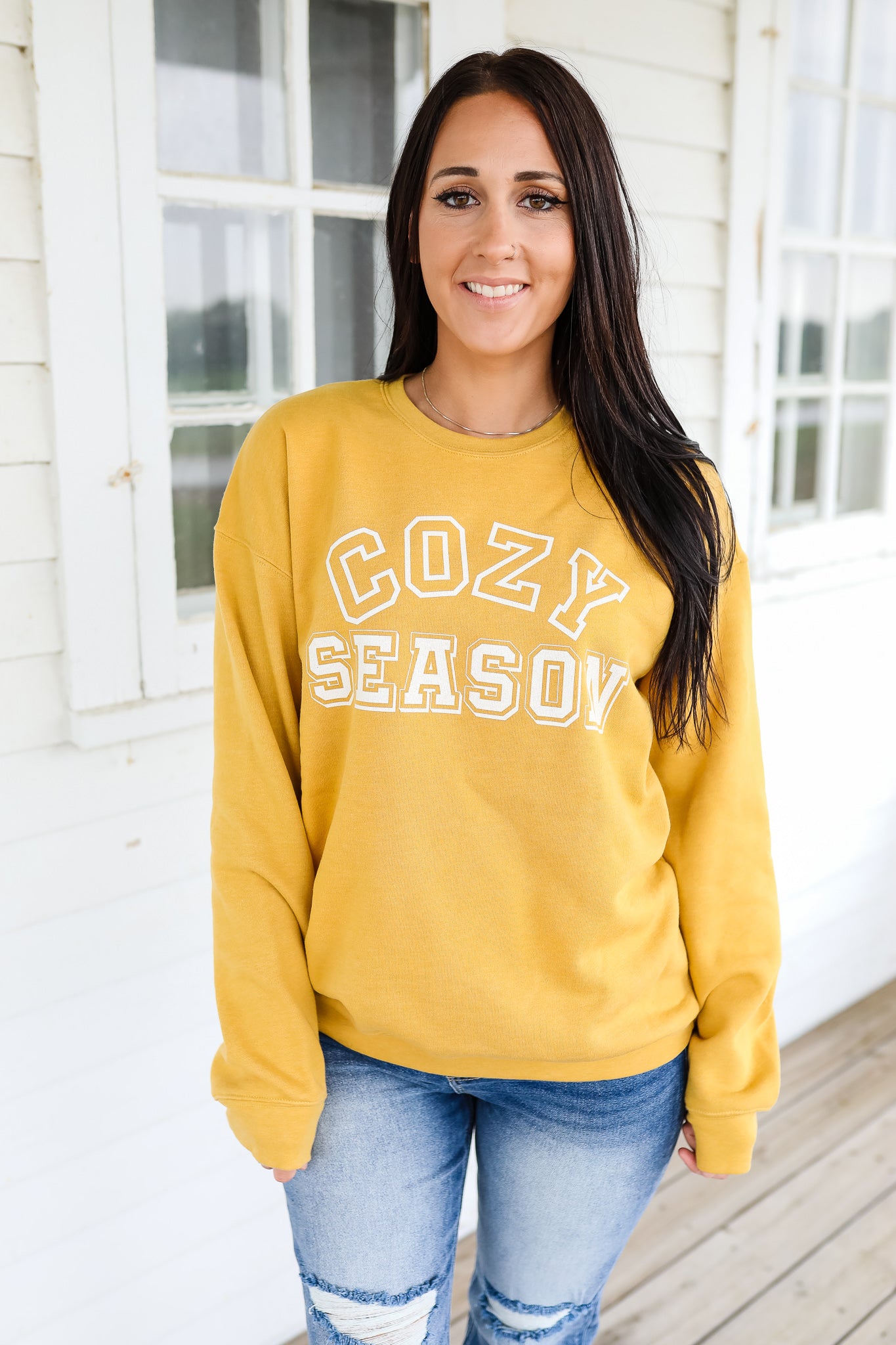 Cozy Season Crewneck Sweatshirt - Mustard