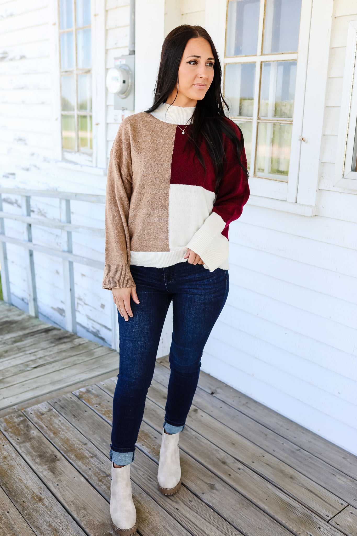 Karsyn Colorblock Sweater - Rosewood