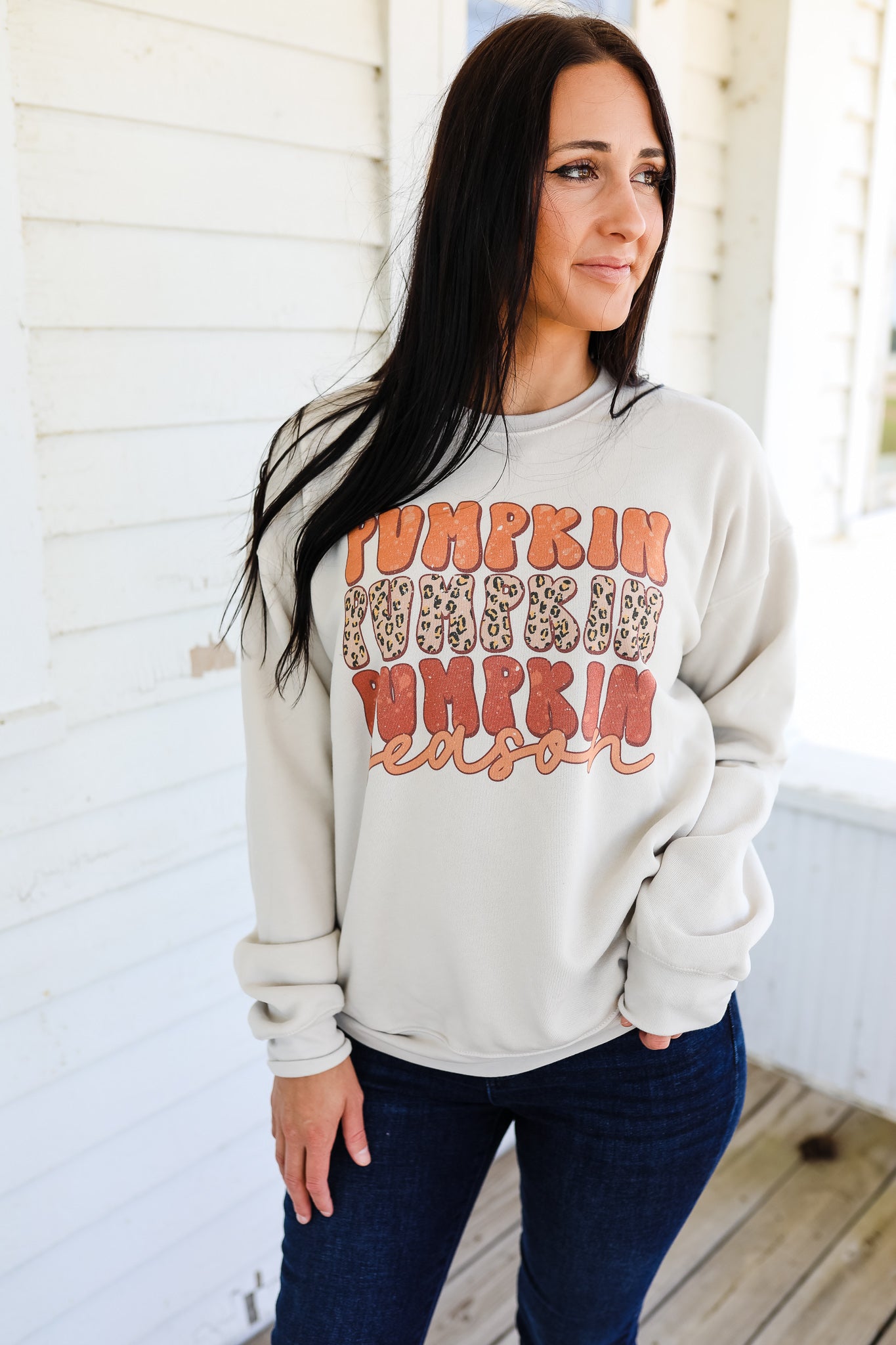 Pumpkin Season Crewneck Sweatshirt - Heather Dust
