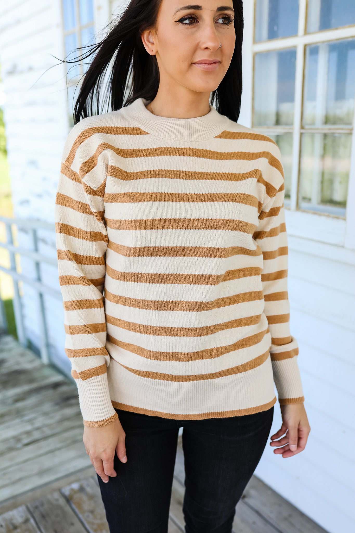 Olivia Striped Sweater - Camel