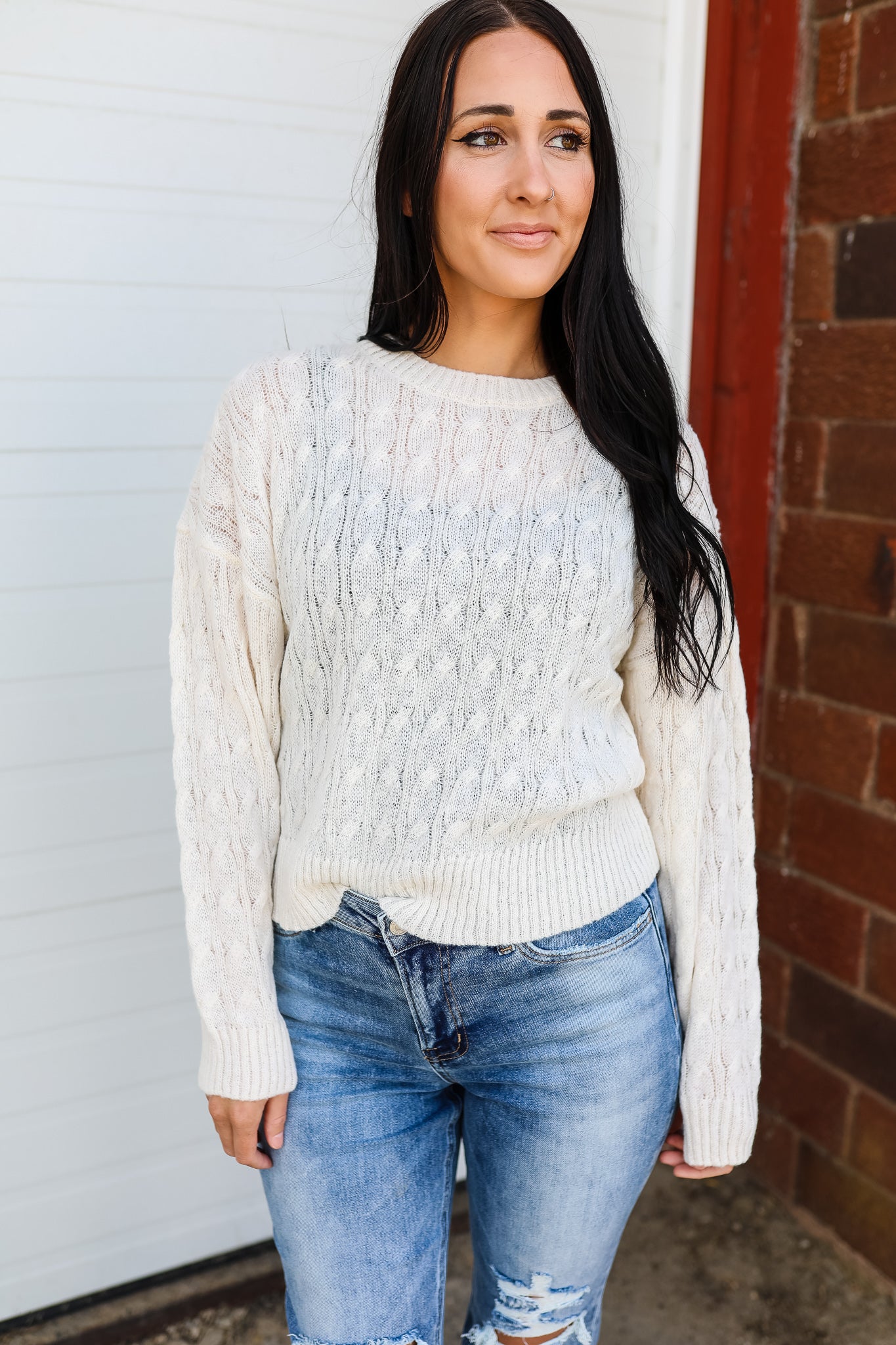 Mina Cable Knit Sweater - Ivory
