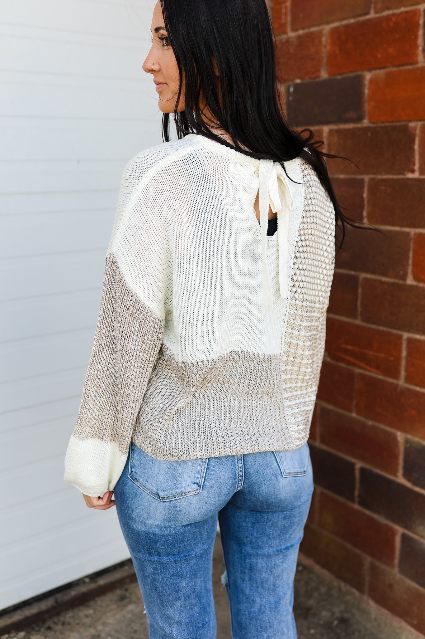 Reina Colorblock Knit Sweater - Taupe