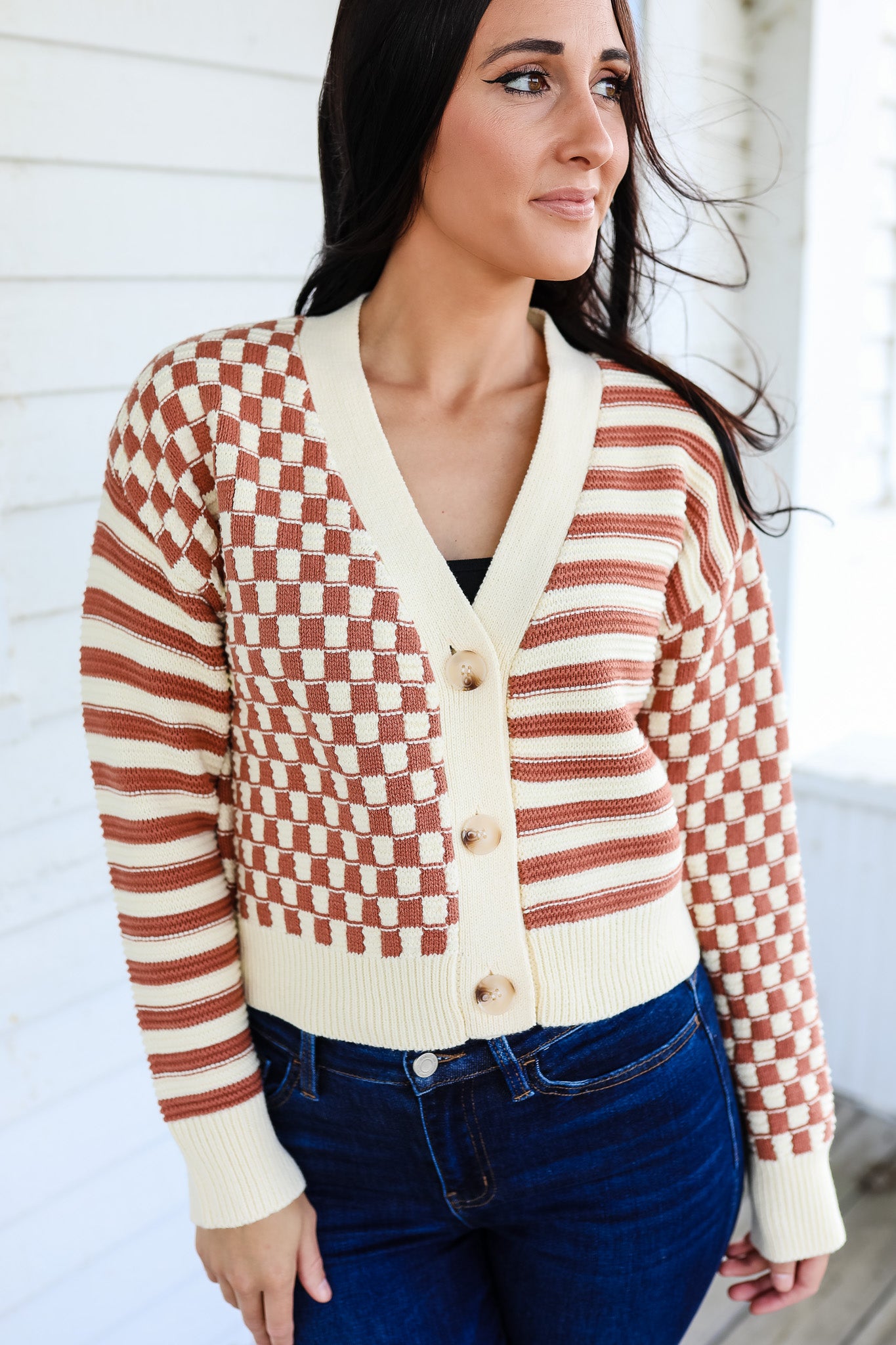 Margo Checkered Stripe Cardigan