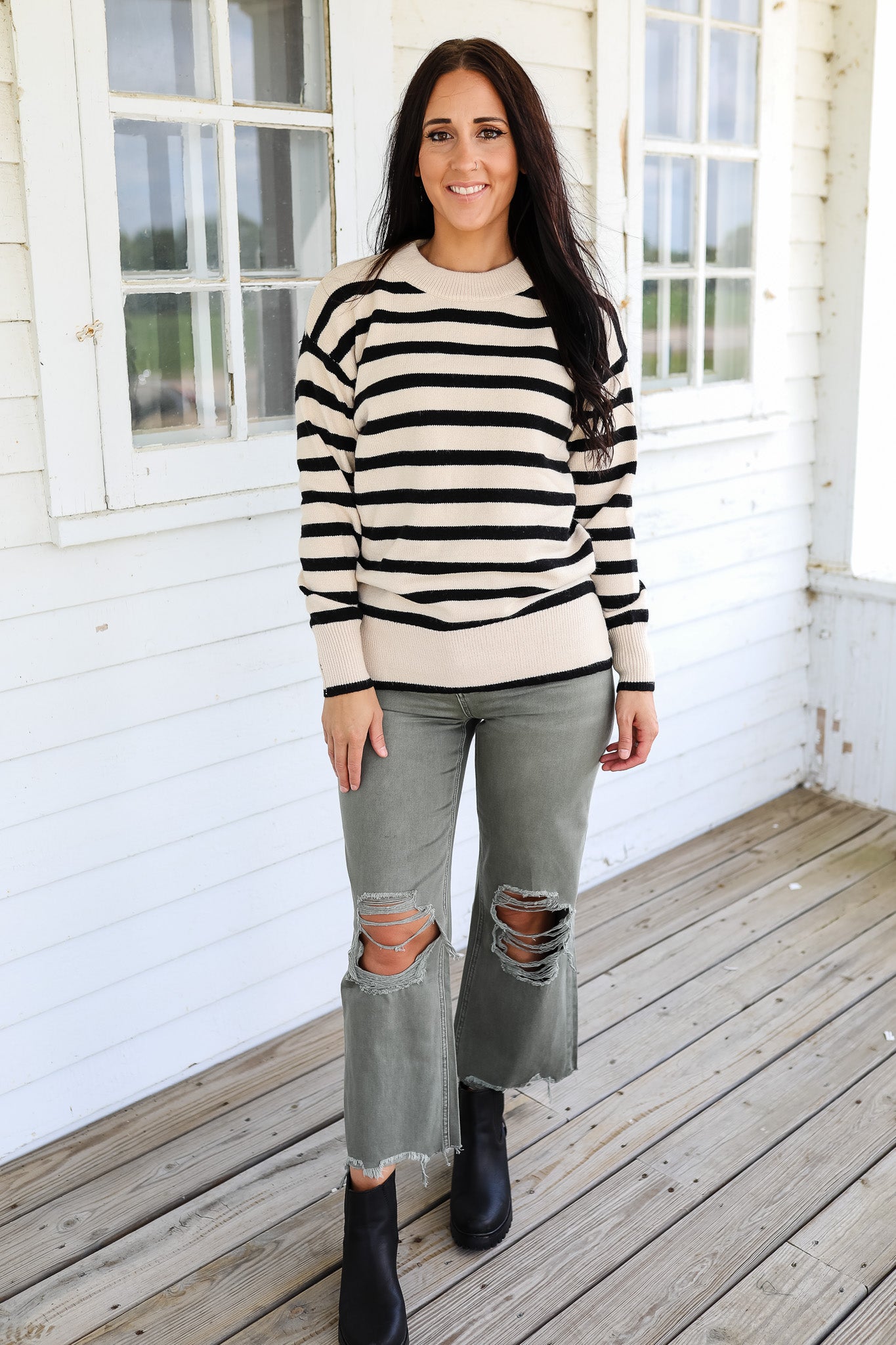Olivia Striped Sweater - Black