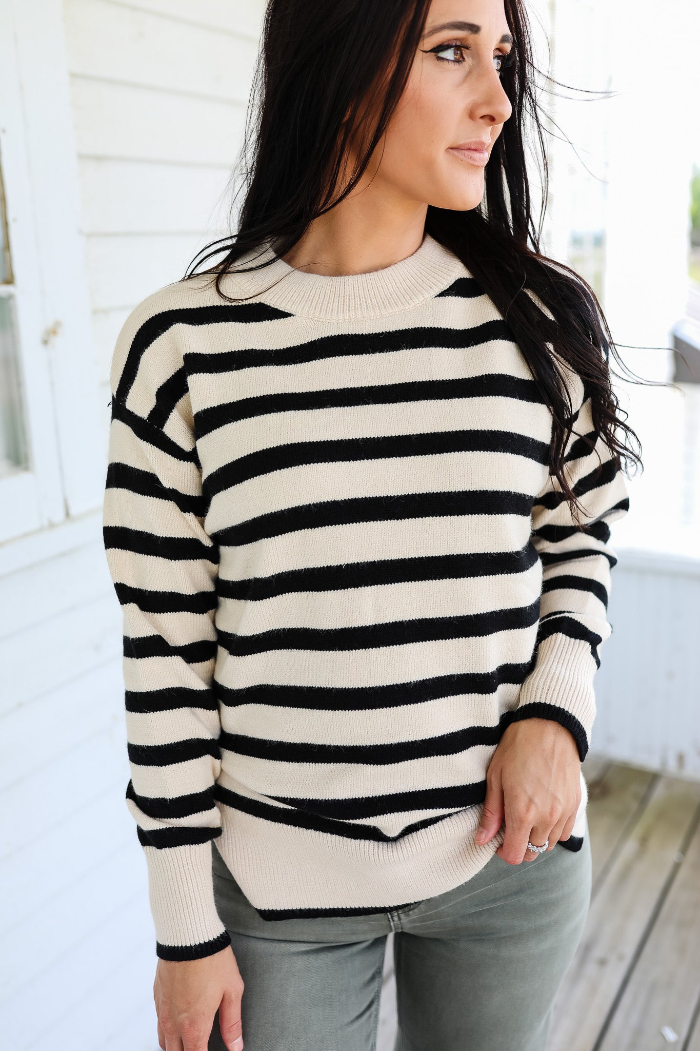 Olivia Striped Sweater - Black