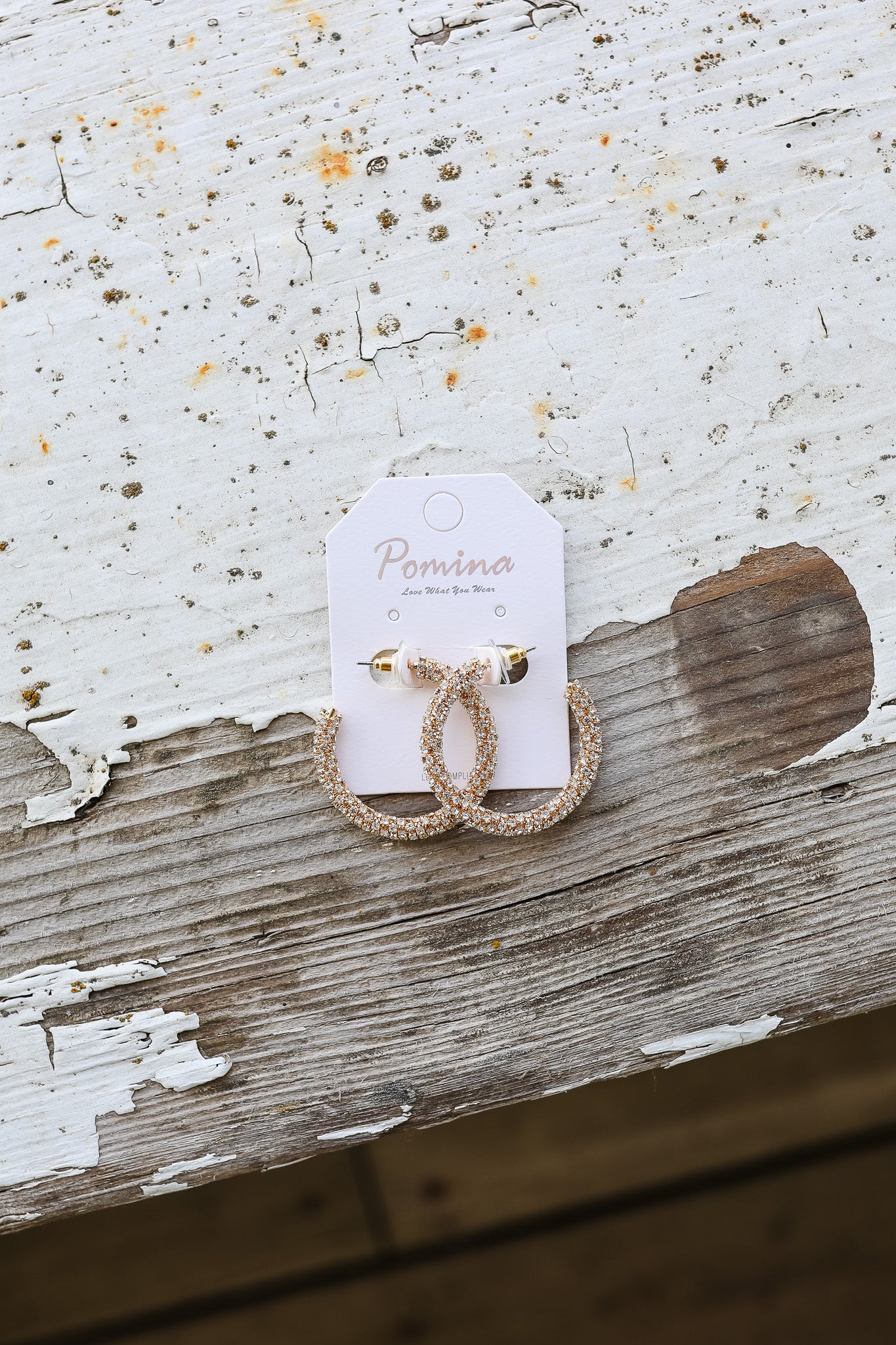 Rhinestone Hoop Earrings - Gold