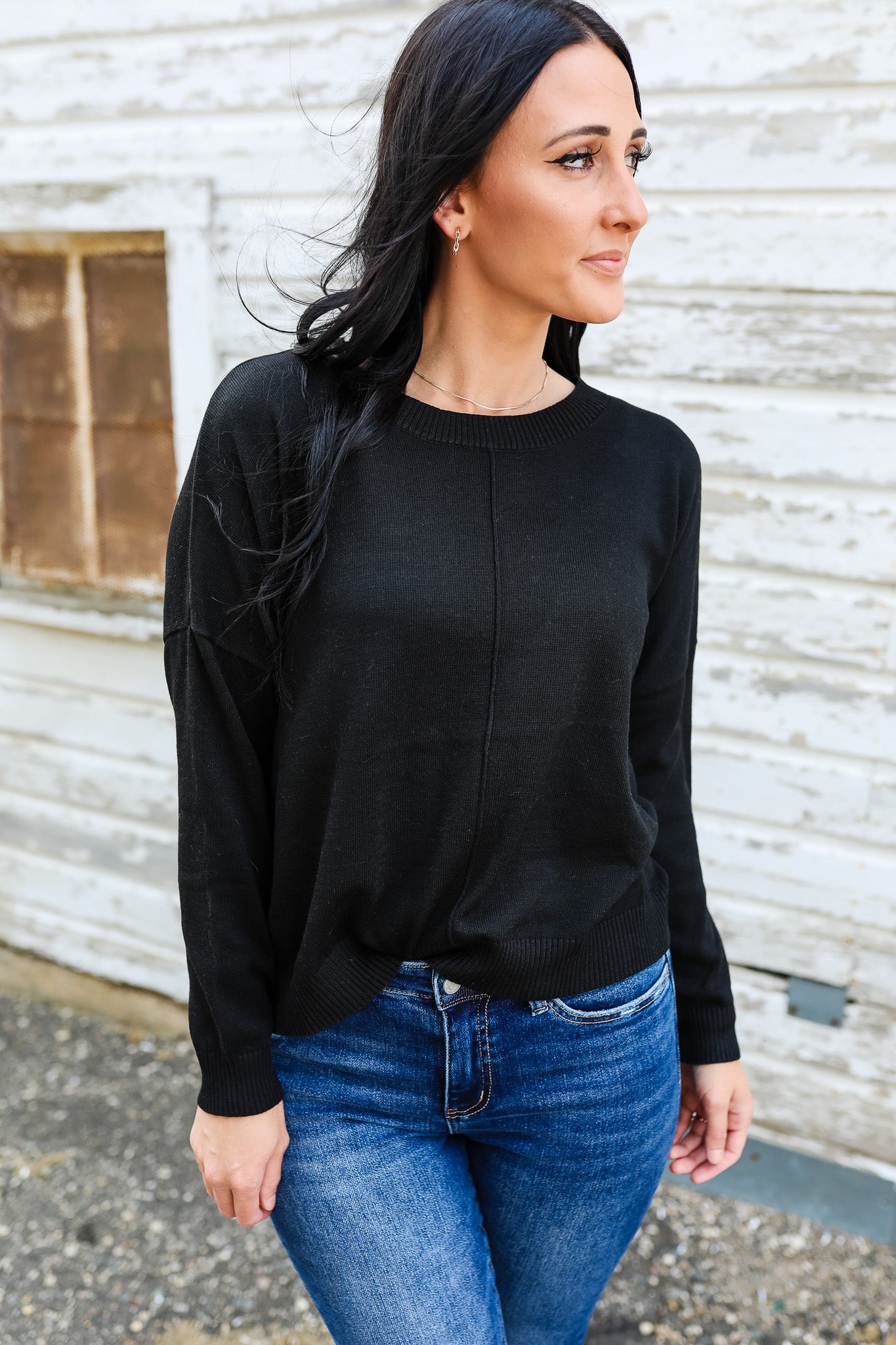 Mara Drop Shoulder Sweater - Black