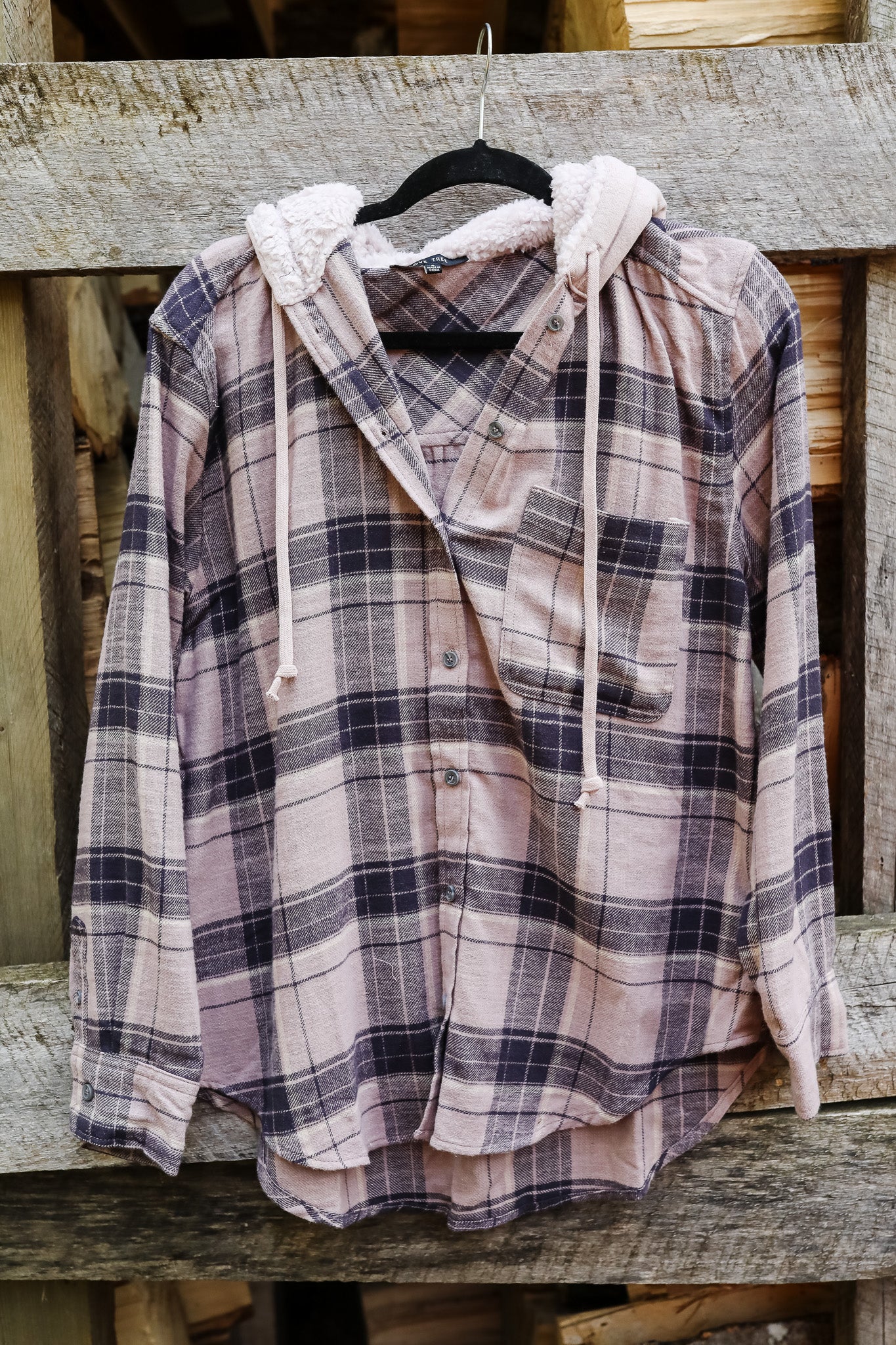 Finley Hooded Plaid Flannel - Mauve