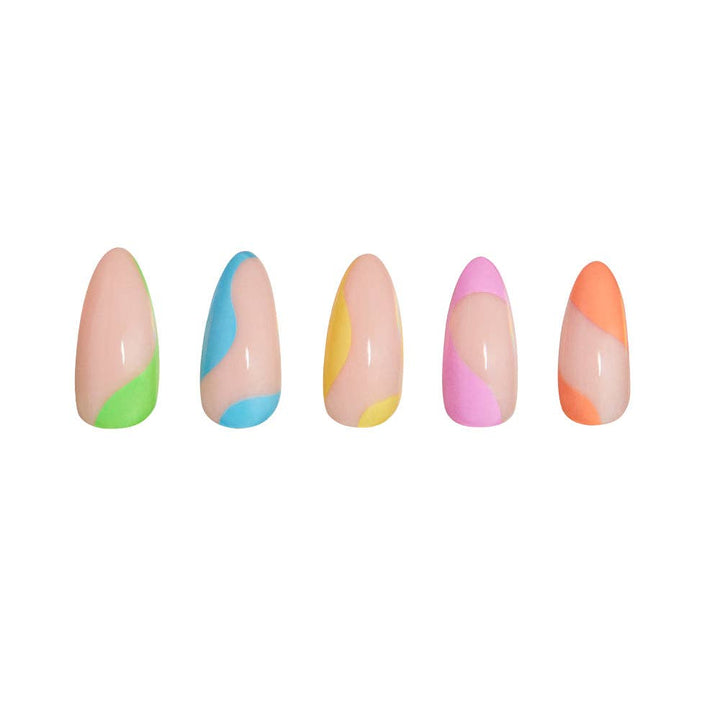 Rainbow Puff Press-On Nails | Medium Almond Multicolor Summer