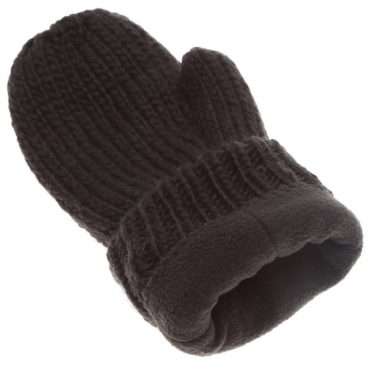 Fleece Lined Cable Knit Mittens - Black