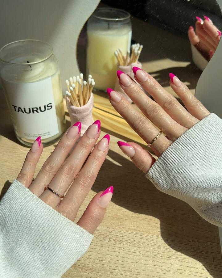 Raspberry Sorbet Press-On Nails | French Tip | Short Almond