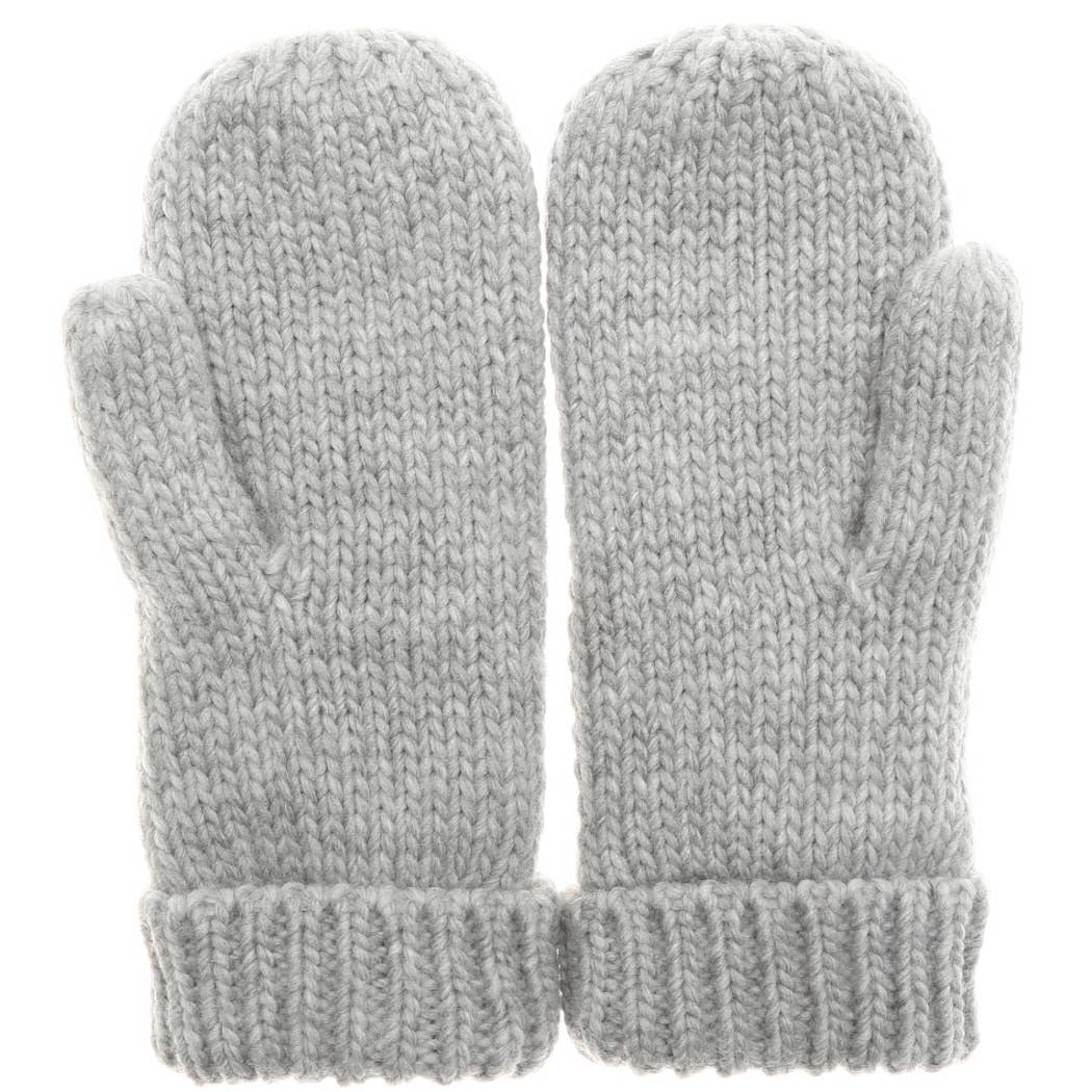 Fleece Lined Cable Knit Mittens - Light Grey