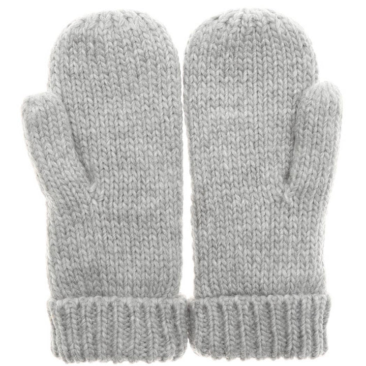 Fleece Lined Cable Knit Mittens - Light Grey
