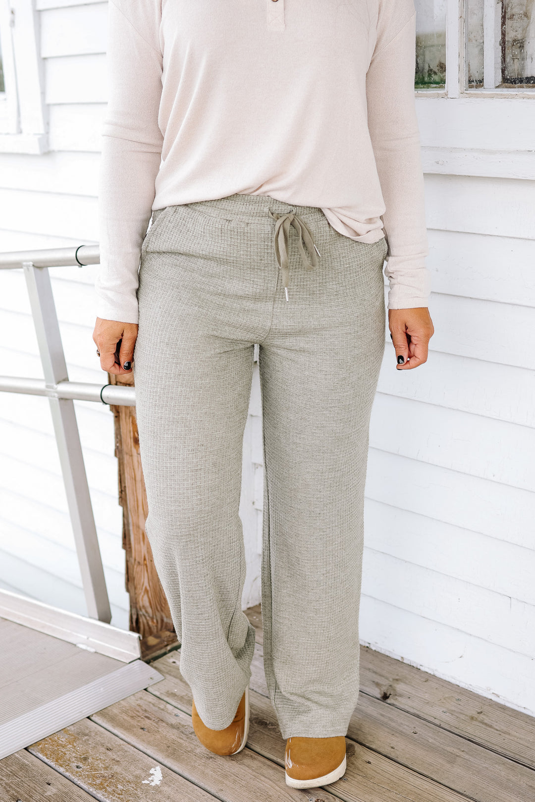 Lizzy Waffle Knit Pants - Olive