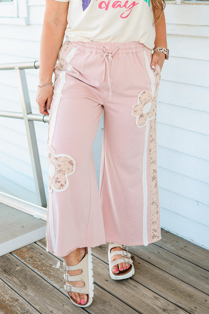 Quincy Flower Patched Washed Terry Pants