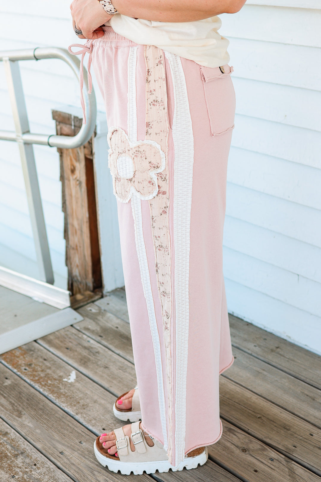 Quincy Flower Patched Washed Terry Pants