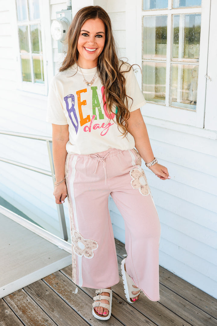 Quincy Flower Patched Washed Terry Pants